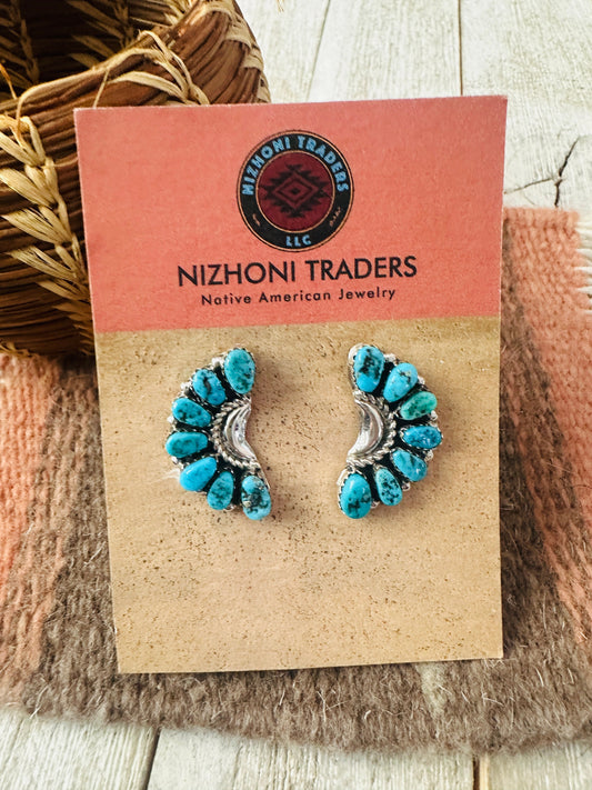 Handcrafted Sterling Silver & Turquoise Cluster Post Earrings
