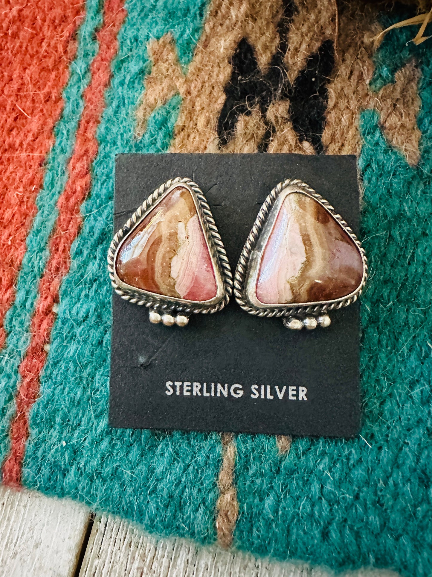 Handcrafted Rhodochrosite & Sterling Silver Post Earrings
