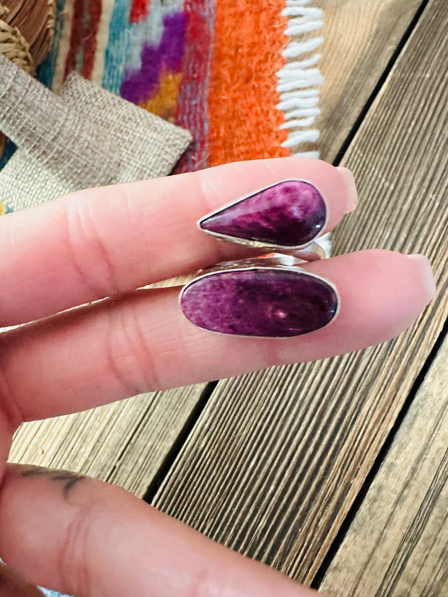 Handcrafted Purple Spiny Oyster & Sterling Silver Adjustable Ring