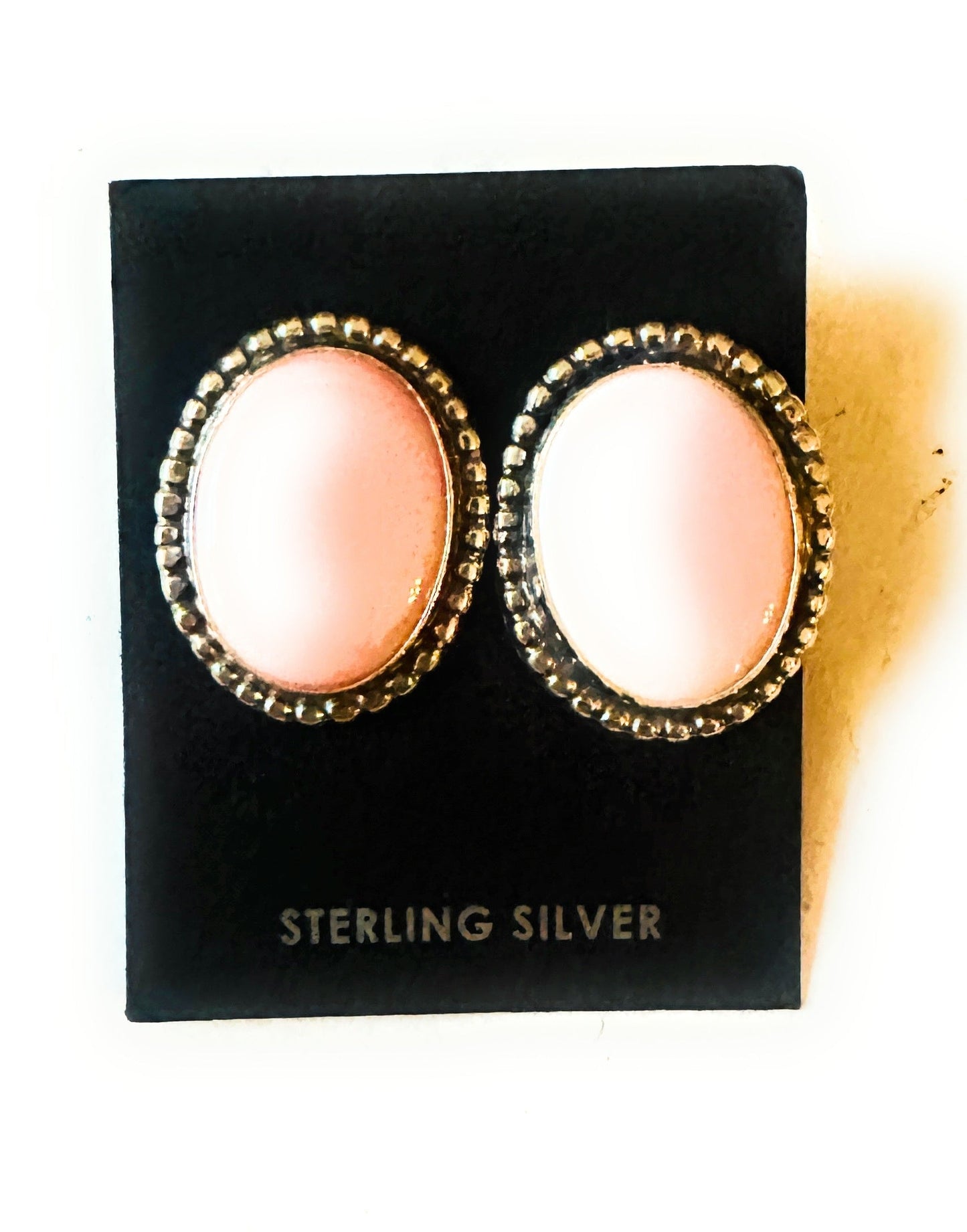 Handcrafted Sterling Silver & Queen Pink Conch Oval Post Earrings