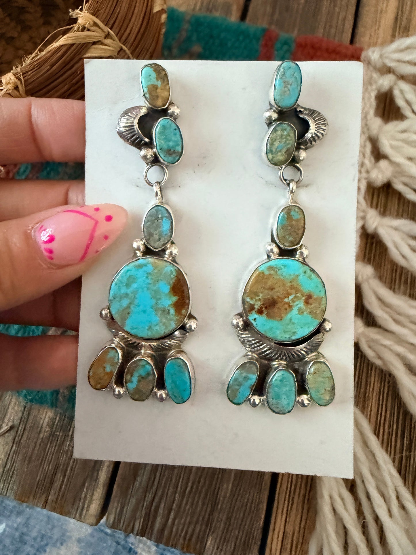 Handcrafted Royston Turquoise And Sterling Silver Dangle Earrings by Jacqueline Silver