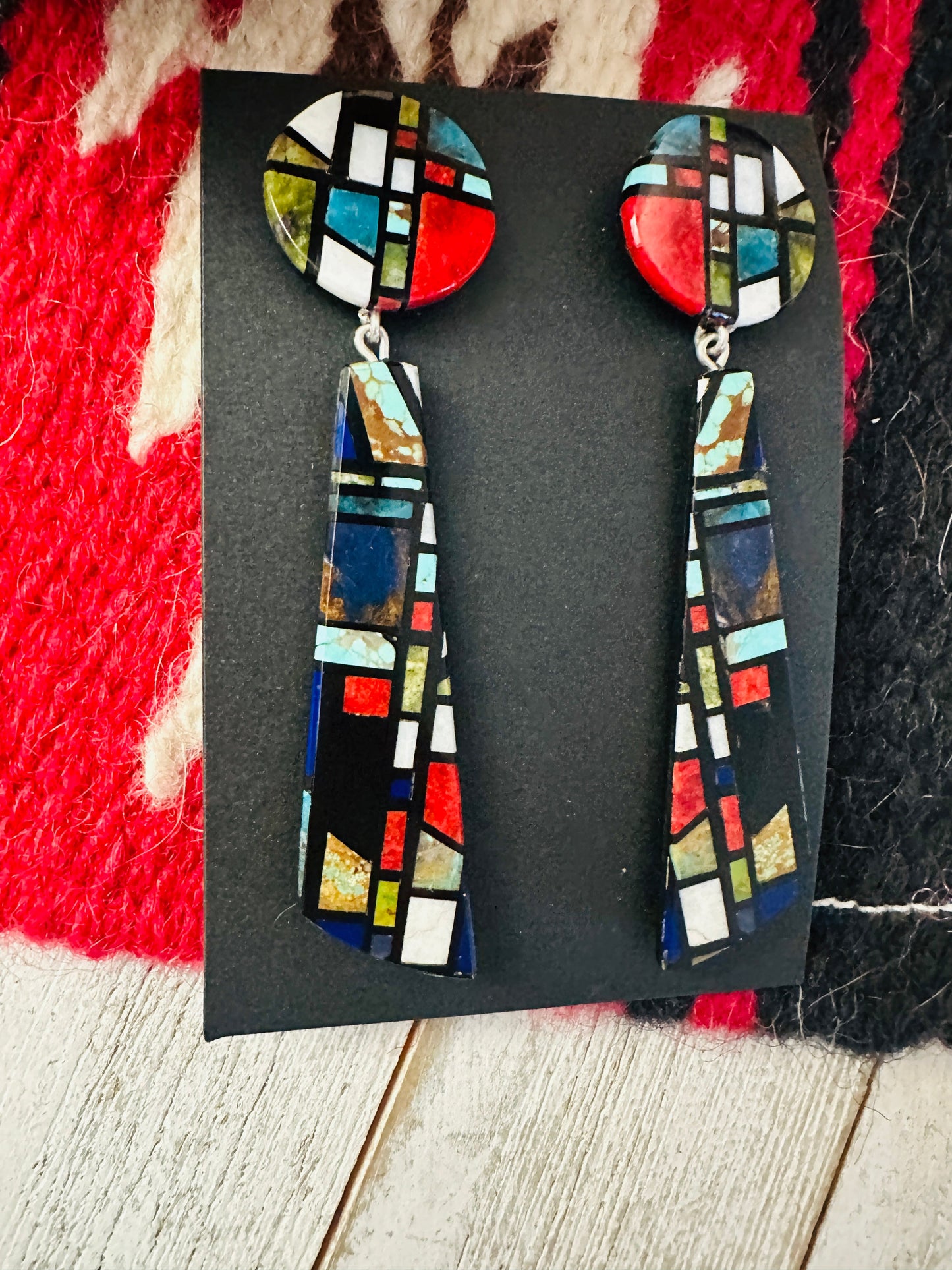 Handcrafted Multi Stone Inlay Dangle Earrings
