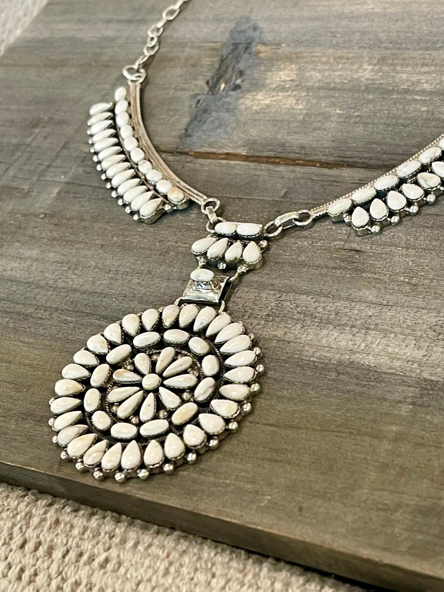 Handmade Sterling Silver & White Buffalo Necklace Signed Nizhoni