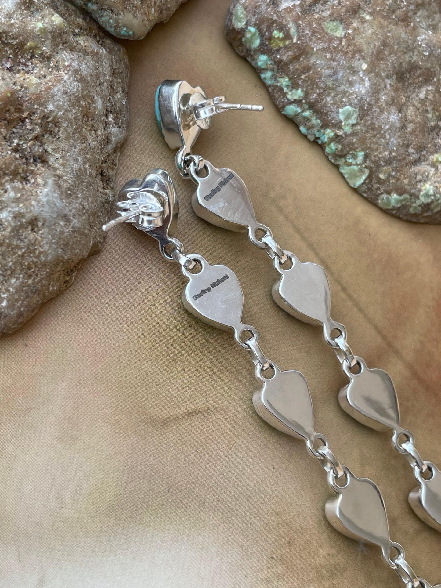 Handmade Turquoise and Sterling Silver Heart Dangles