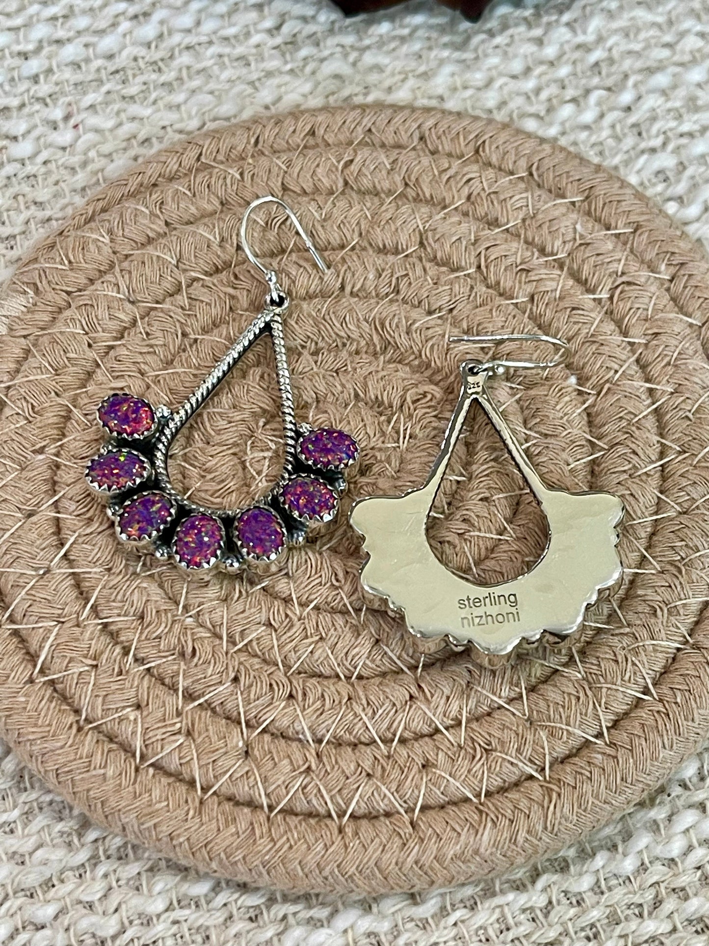 Handmade Pink Fire Opal & Sterling Silver Dangle Earrings