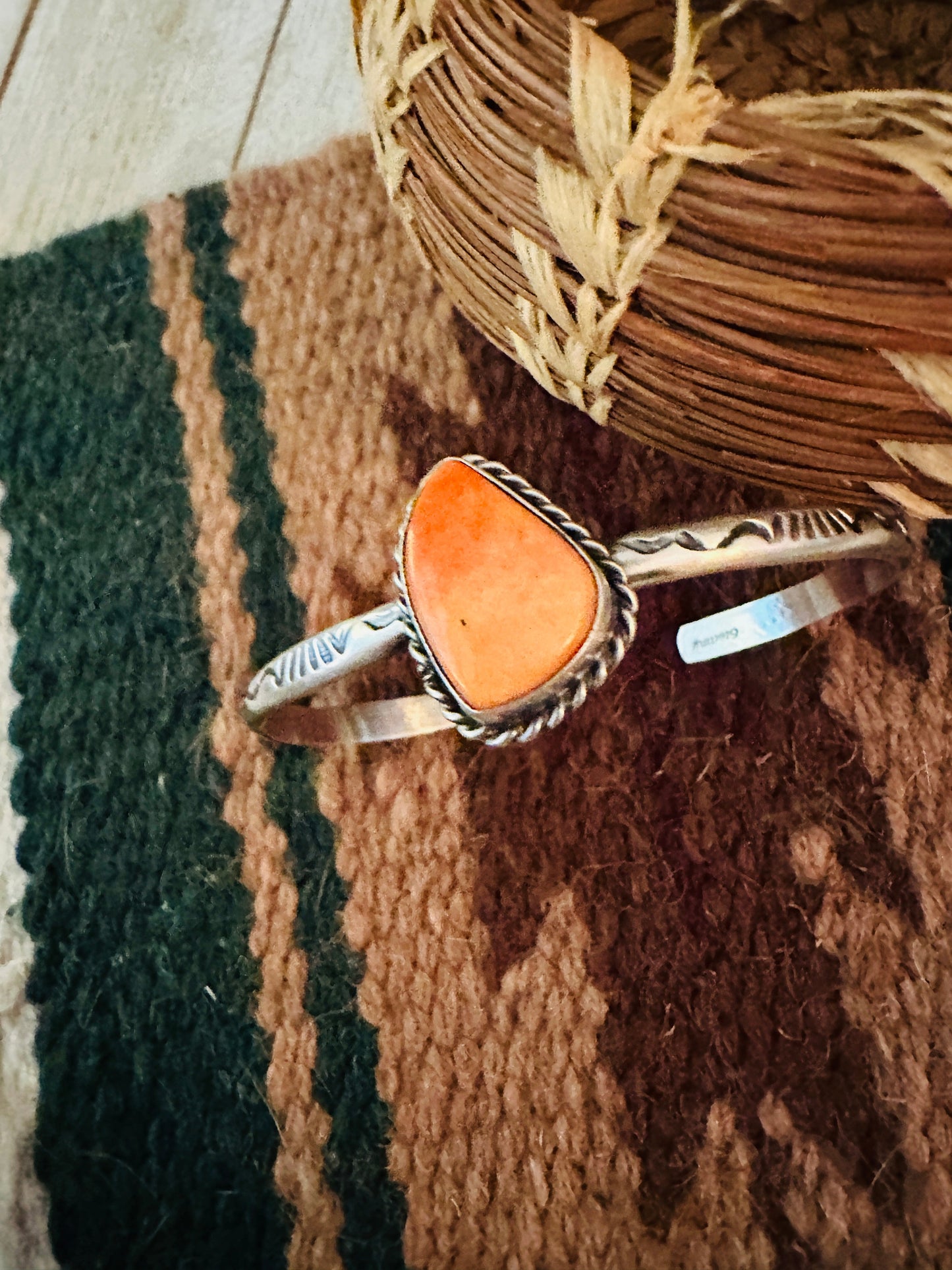 Handcrafted Sterling Silver & Orange Spiny Cuff Bracelet