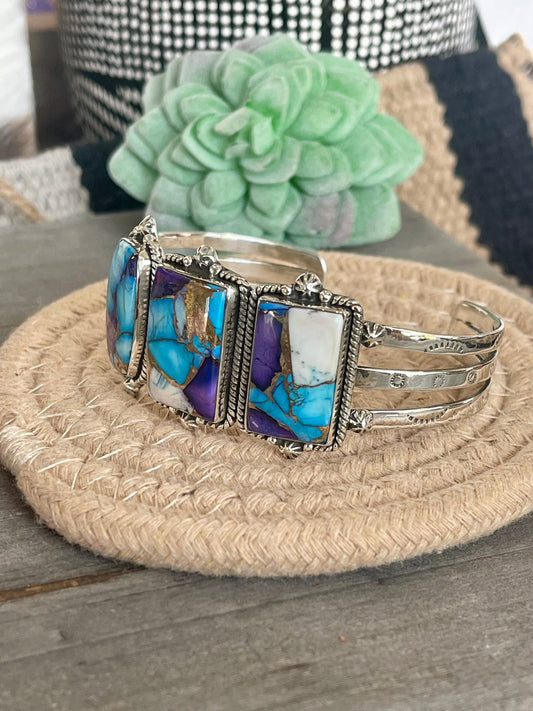 Handmade Sterling Silver Purple Kingman Mojave Adjustable Cuff