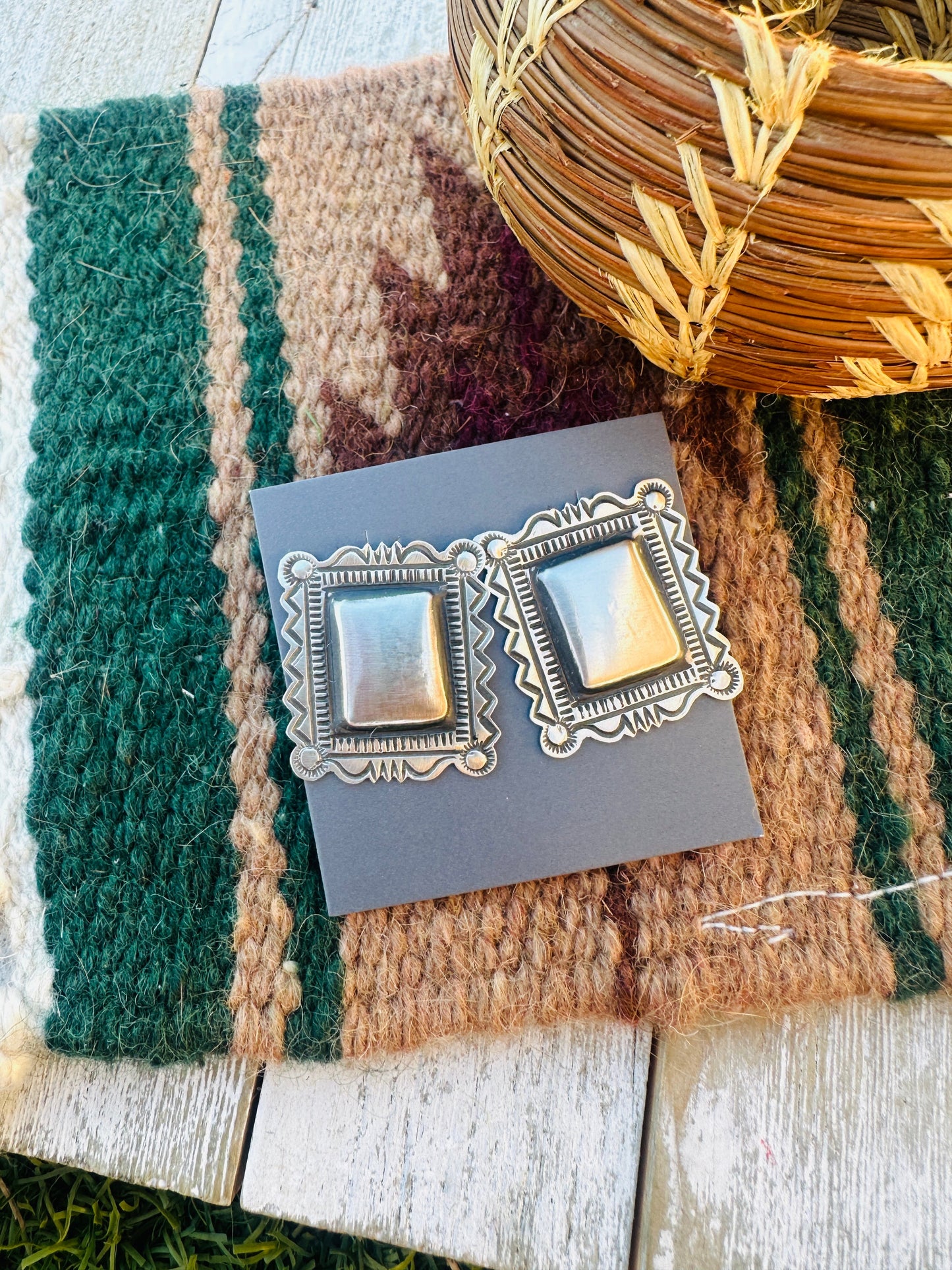 Handcrafted Sterling Silver Concho Post Earrings by Leander Tahe