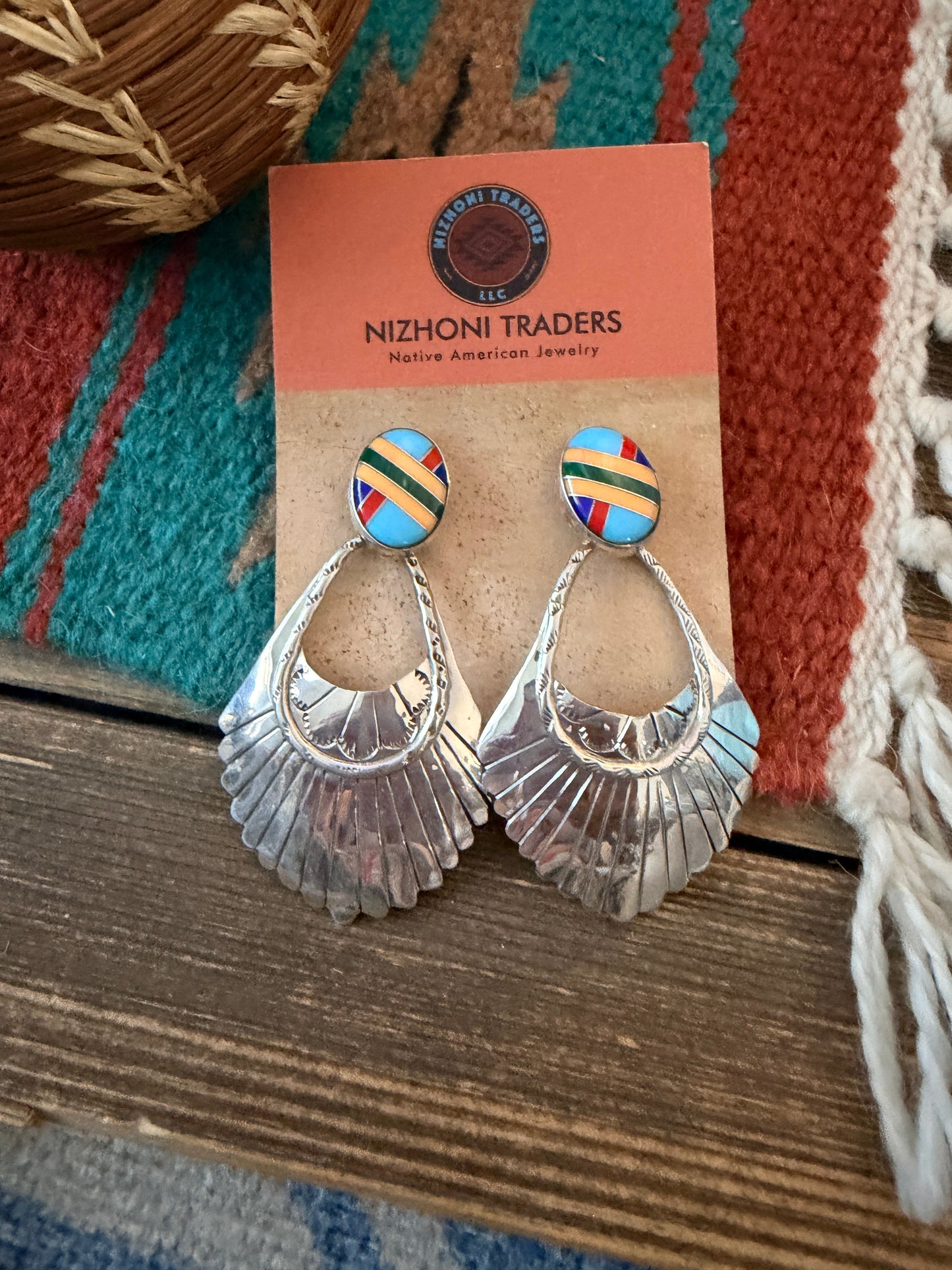 Handcrafted Multi Stone & Sterling Silver Concho Dangle Earrings