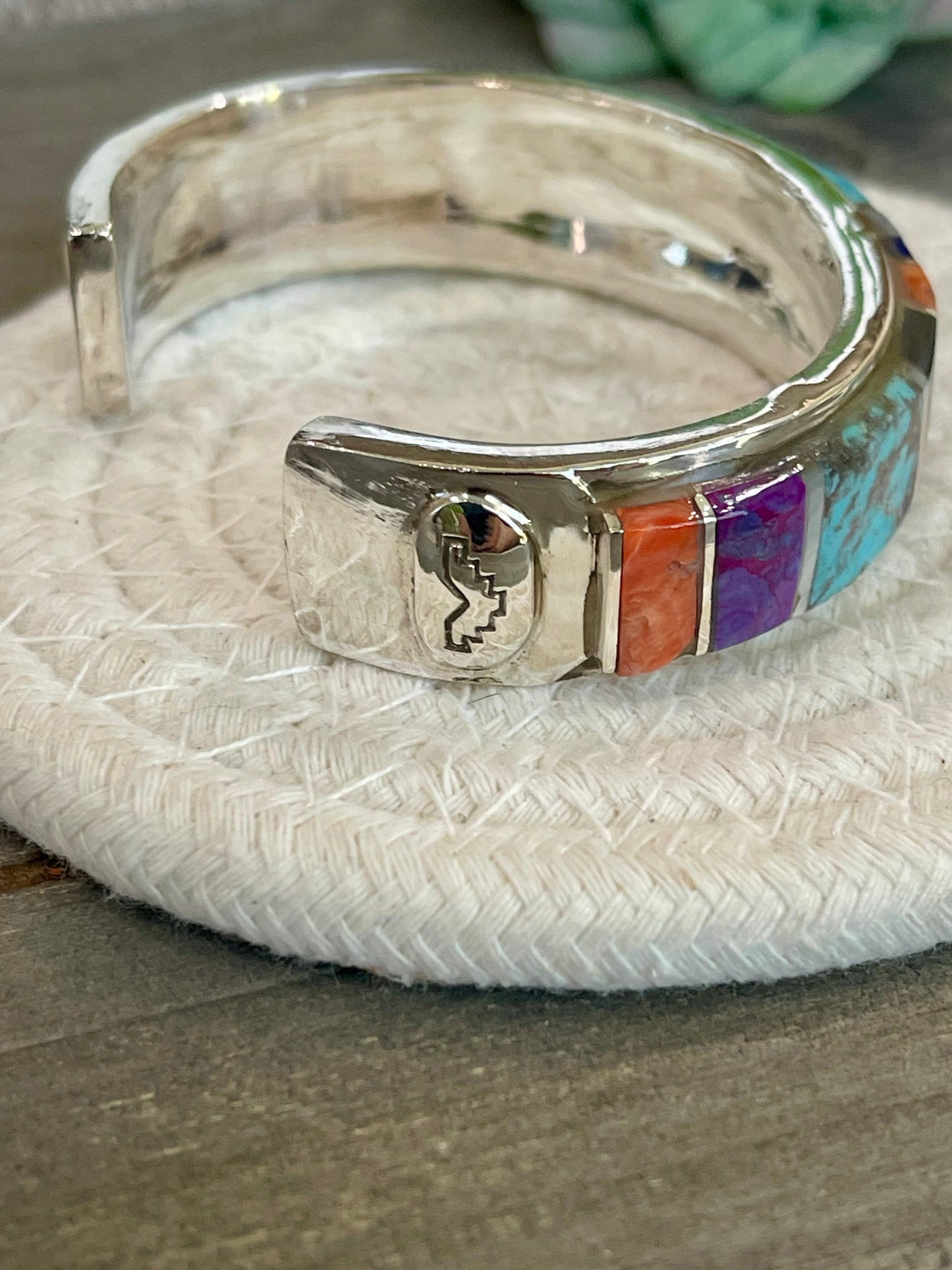 Handmade Sterling Silver Multi Stone Inlay Cuff