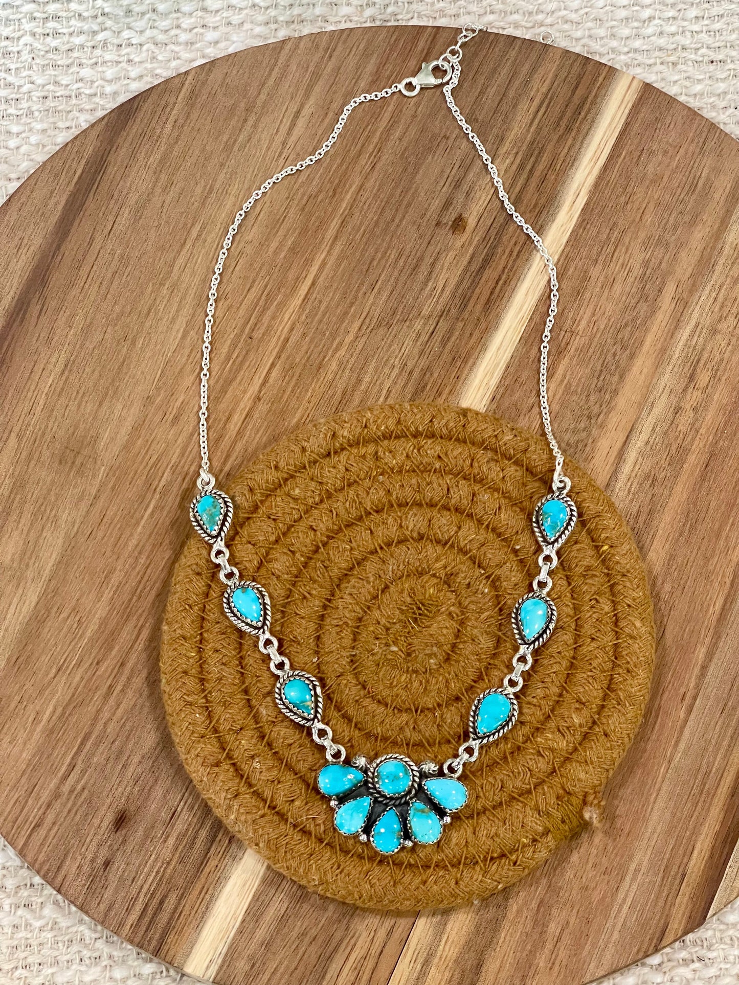 Handcrafted Sterling Silver & South Hill Sonoran Turquoise Cluster Necklace