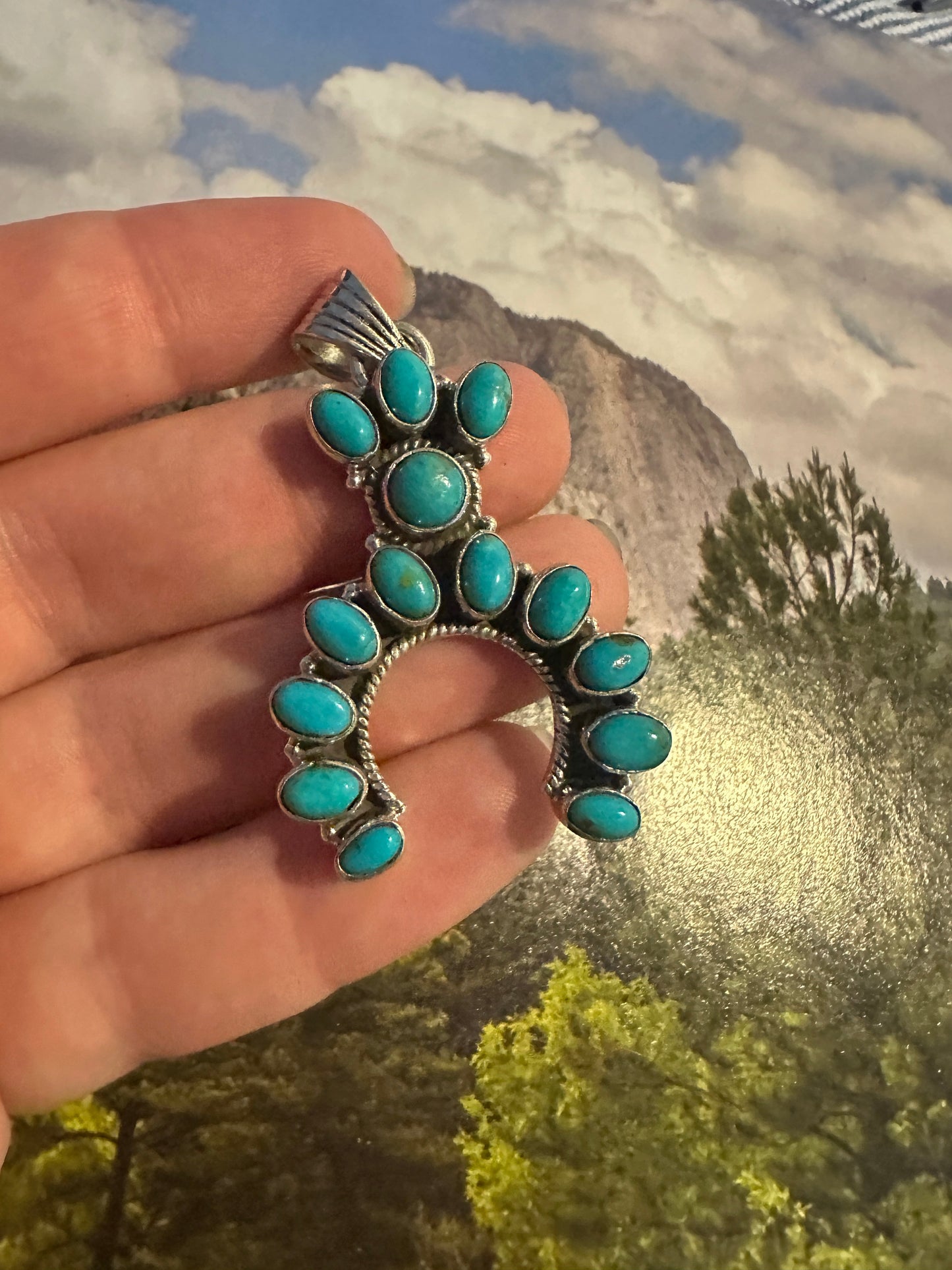 Handmade Sterling Silver Turquoise Naja Pendant By Dan Dodson more blue