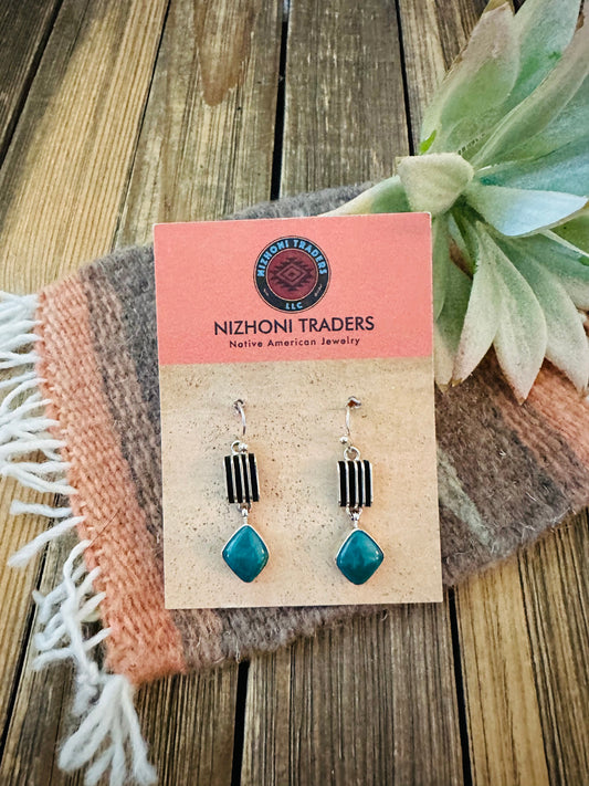 Handcrafted Sterling Silver & Carico Lake Turquoise Dangle Earrings