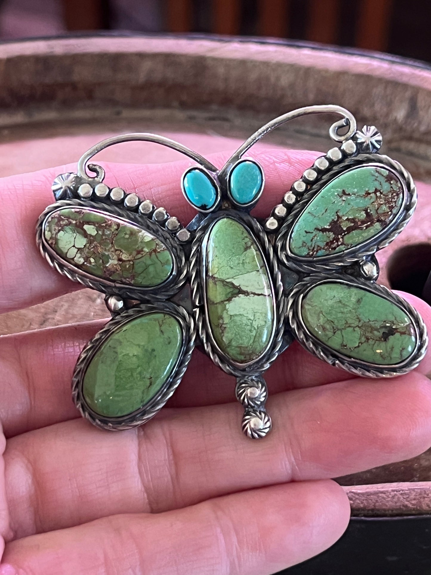 Apache Sterling Silver and Egyptian Turquoise Butterfly Ring by Rosella Paxson, Size 9.5