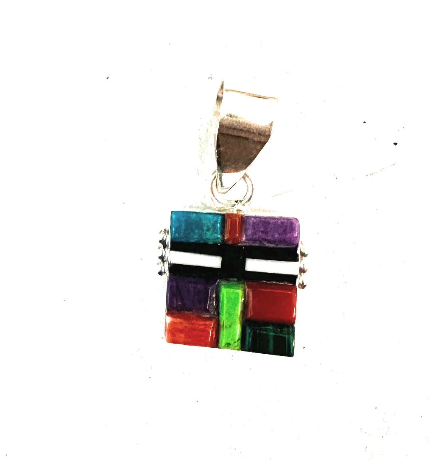 Handcrafted Multi Stone & Sterling Silver Inlay Double Sided Pendant