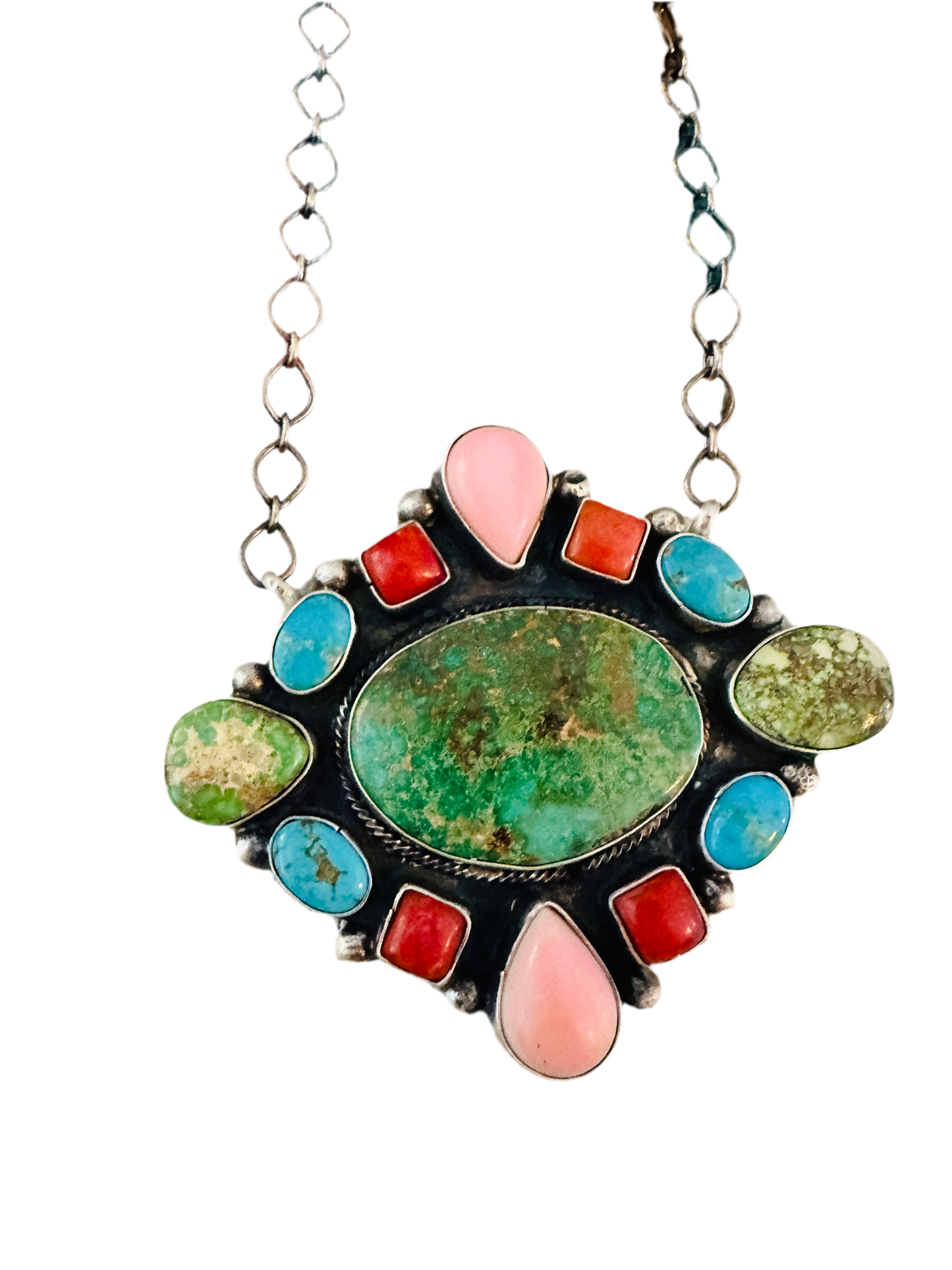 Handcrafted Sterling Silver & Multi Stone Cluster Necklace