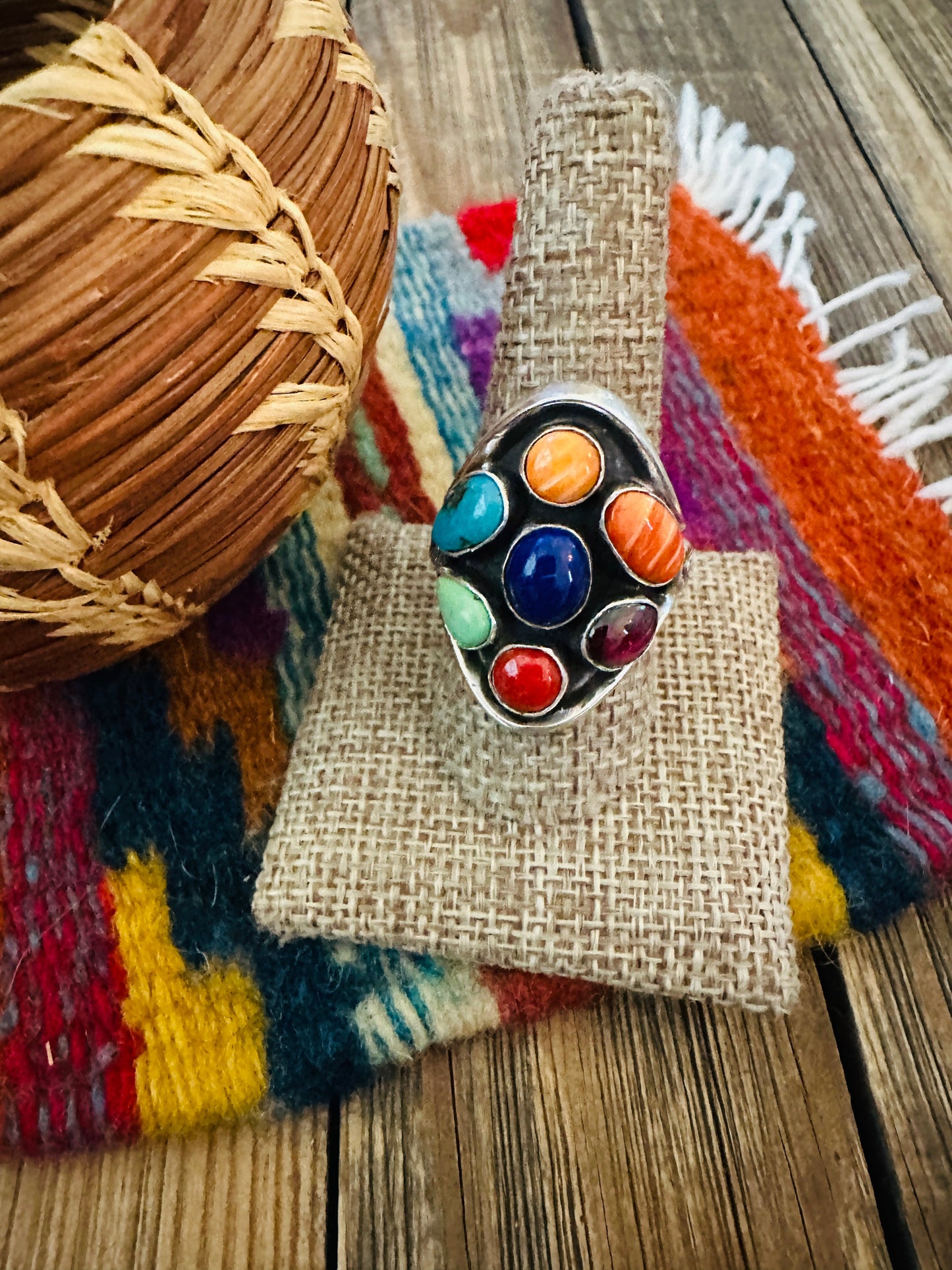 Handcrafted Multi Stone & Sterling Silver Ring Size 10 by Emer Thompson
