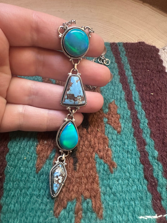 Handmade Golden Hills Turquoise & Blue Opal 4 Stone Necklace
