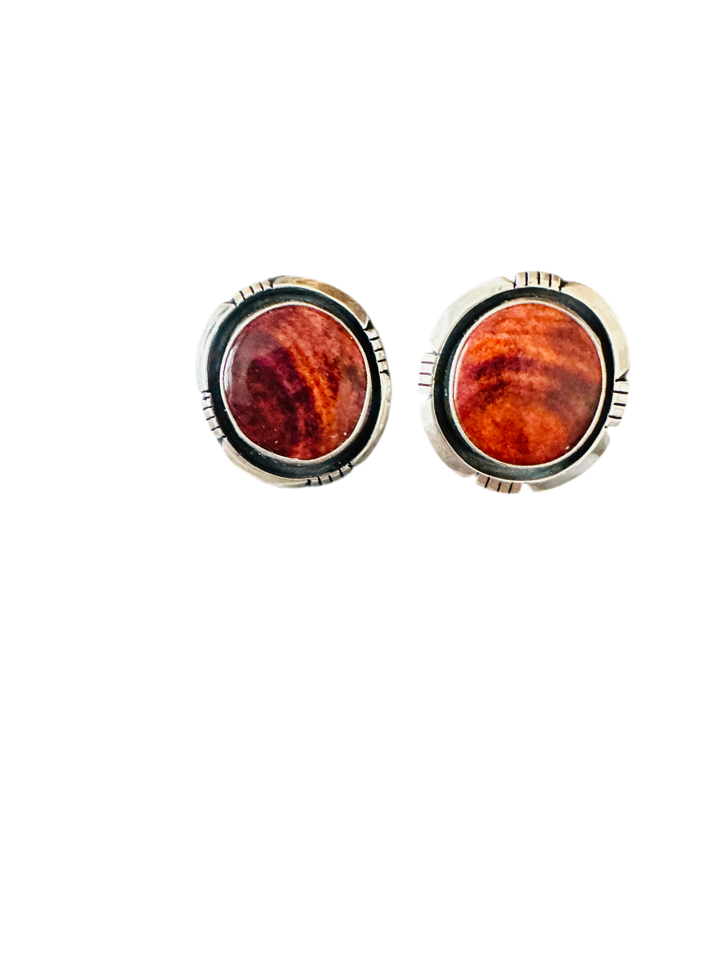 Handcrafted Sterling Silver & Orange Spiny Post Earrings