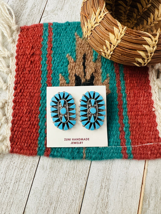 Handcrafted Sterling Silver & Turquoise Cluster Post Earrings