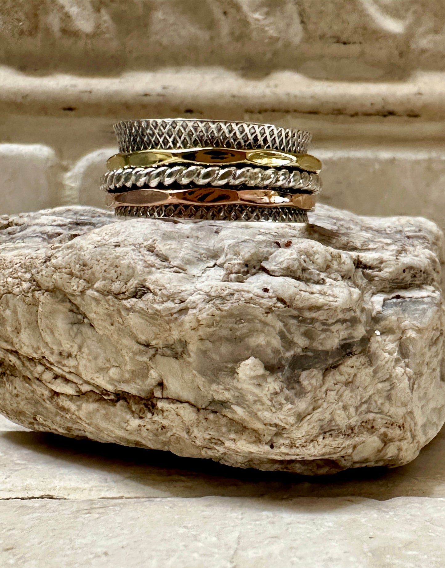 Sterling Silver Copper & Gold Spinner Rope Twist Ring Sz 8