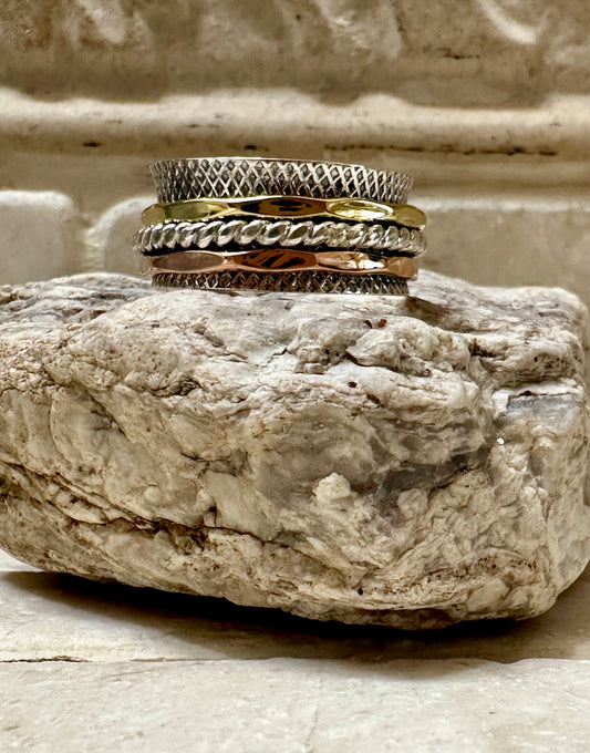 Sterling Silver Copper & Gold Spinner Rope Twist Ring Sz 8