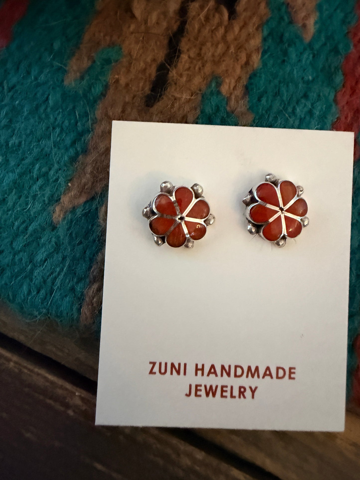 Handcrafted Sterling Silver & Coral Flower Stud Earrings