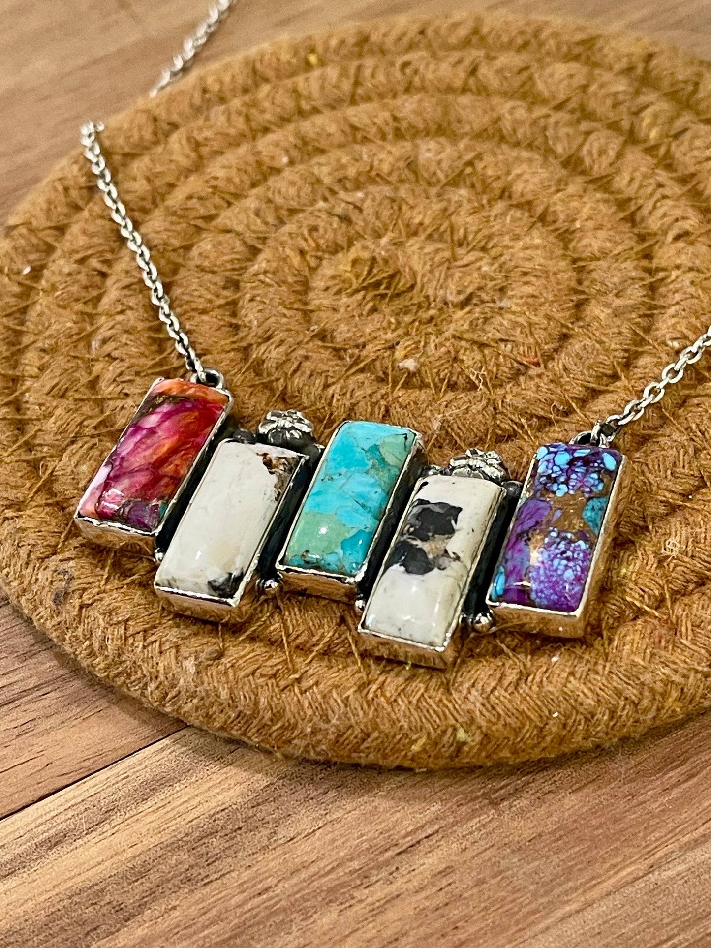 Handmade Sterling Silver & Multi Stone Bar Necklace