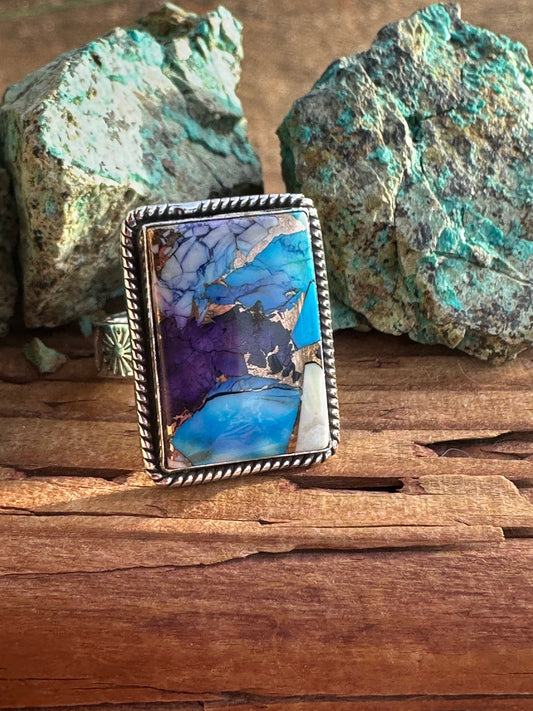 Beautiful Handmade Purple Kingman Dahlia Sterling Silver Adjustable Ring