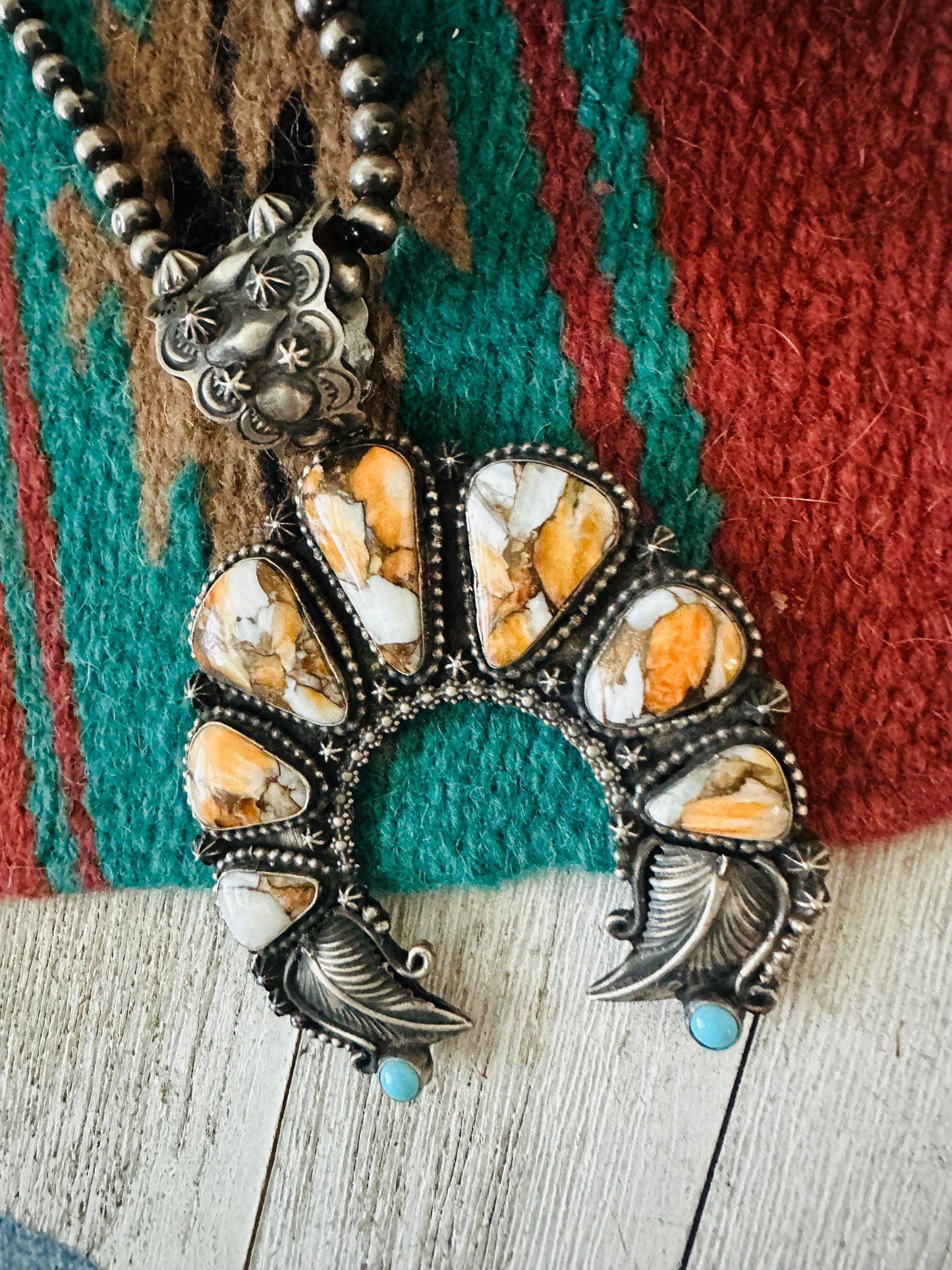 Handcrafted Sterling Silver, Spice & Turquoise Naja Pendant by Shawn Cayatineto