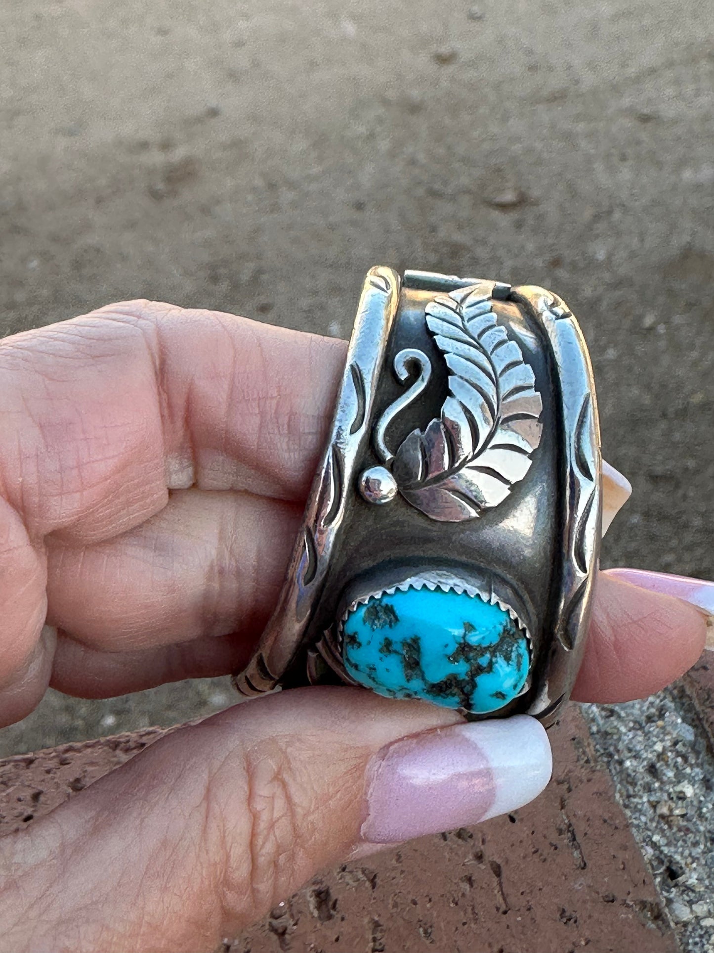 Estate Collection Old Pawn Handcrafted Sterling Silver & Natural Kingman 3 Stone Turquoise Cuff Bracelet /