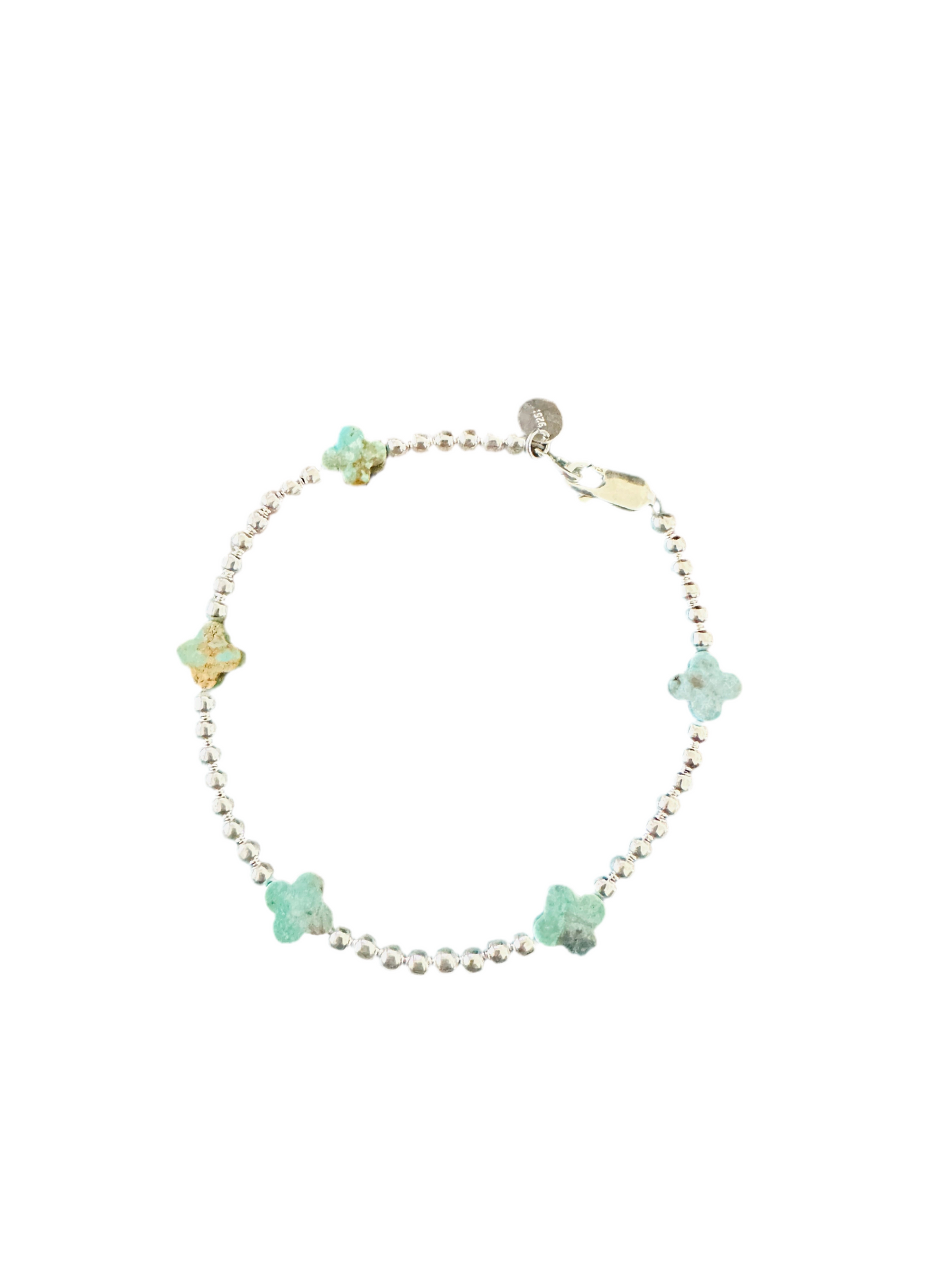 Handcrafted Sterling Silver Pearl & Turquoise Beaded Bracelet 7.5”