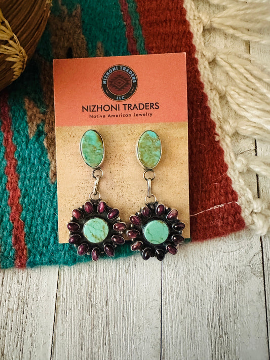 Handcrafted Turquoise, Spiny & Sterling Silver Dangle Earrings by Jacqueline Silver