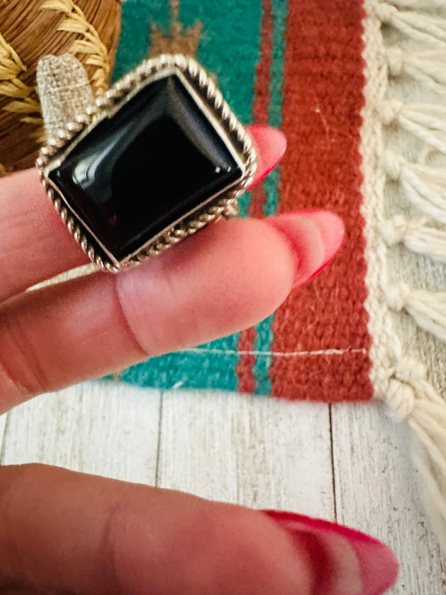 Handcrafted Old Pawn Sterling Silver & Onyx Ring