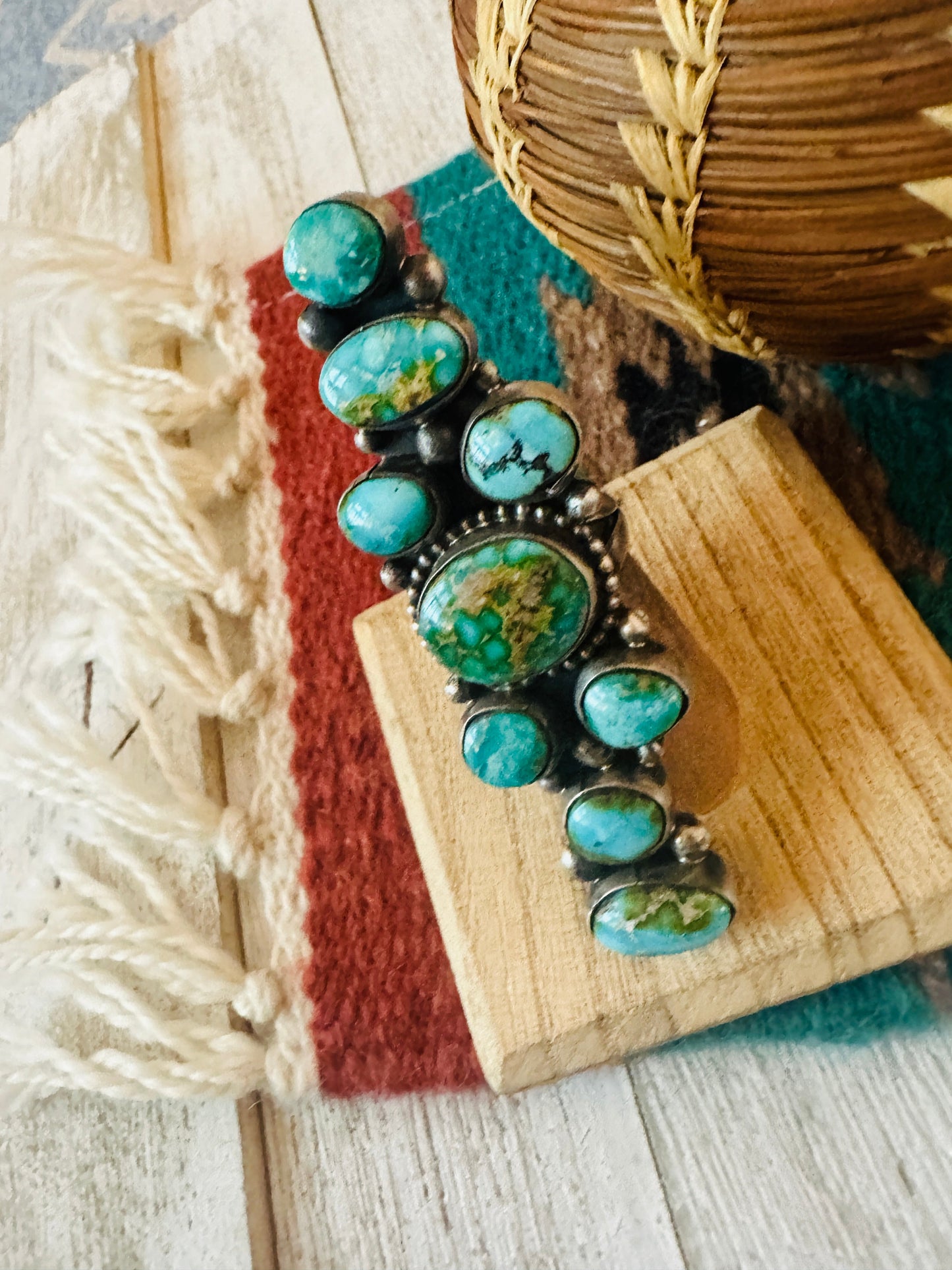 Handcrafted Sonoran Gold Turquoise & Sterling Silver Ring Size 9