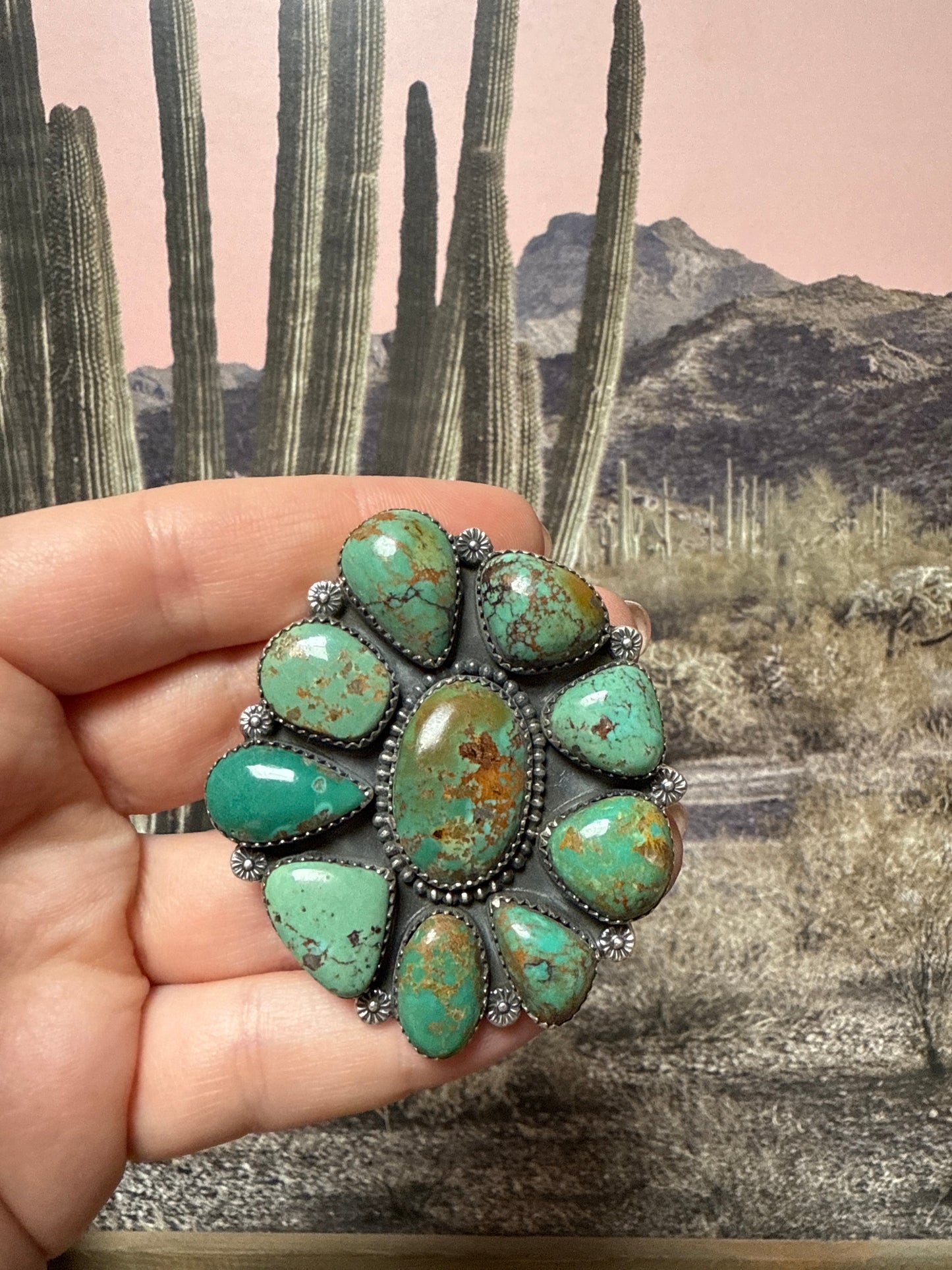 Beautiful Handmade Sterling Silver And Royston Turquoise Adjustable Ring