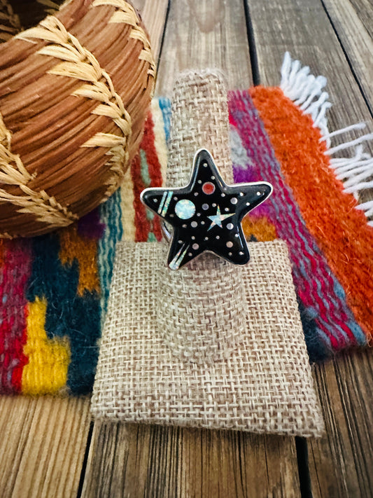 Handcrafted Multi Stone & Sterling Silver Inlay Star Ring by Matthew Jack