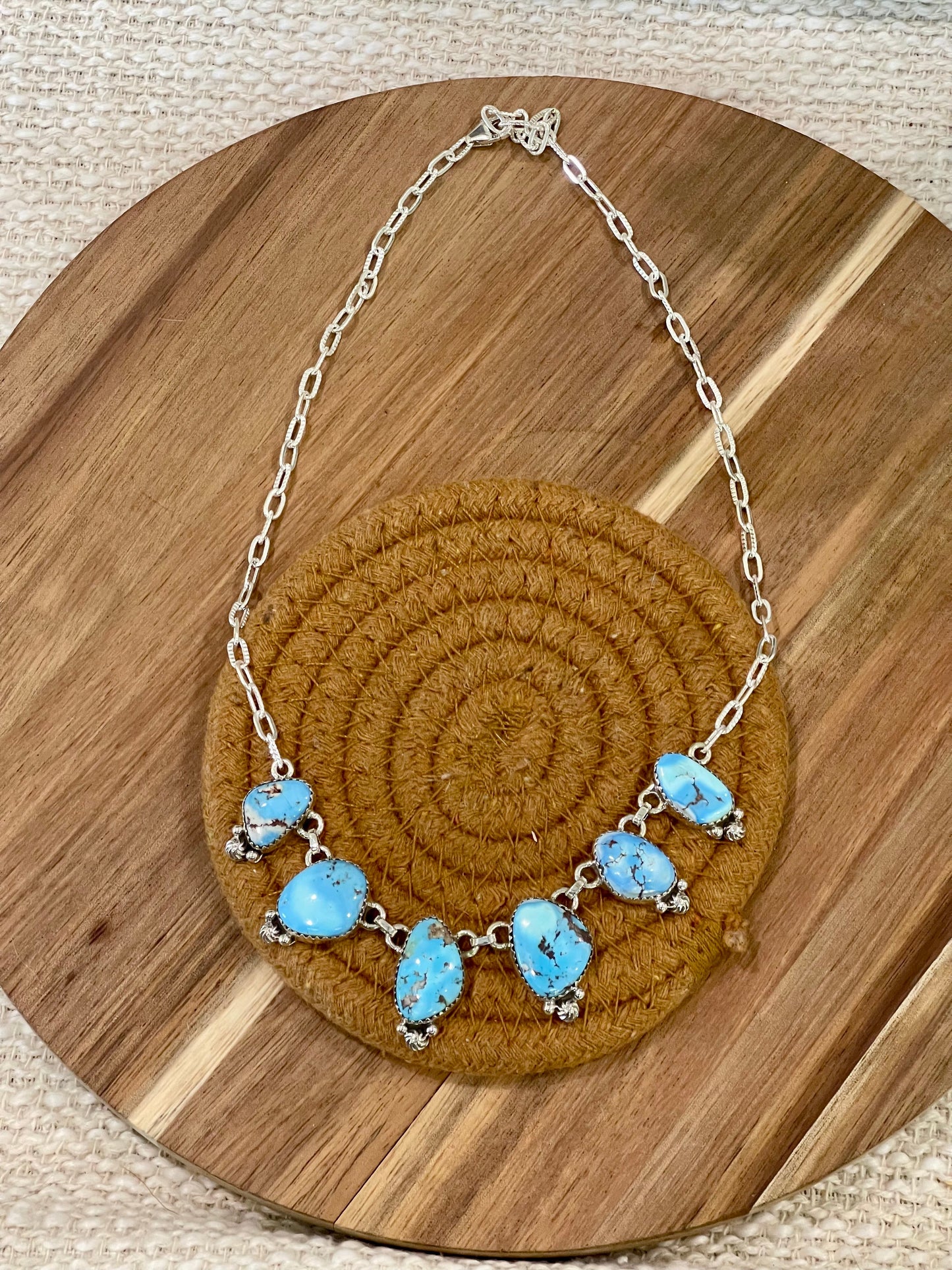 Handmade Sterling Silver & Golden Hills 6 Stone Necklace