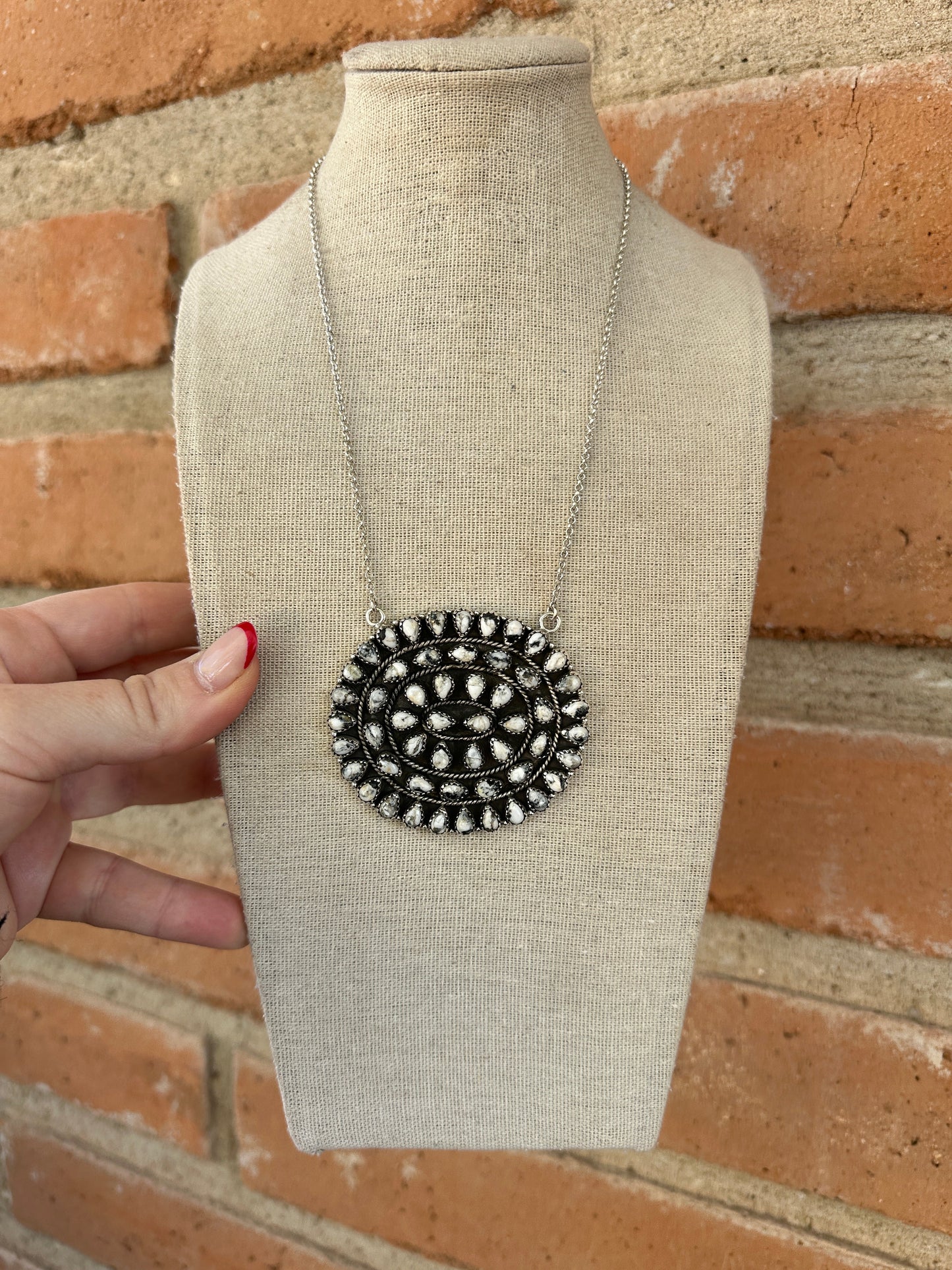 Handmade Sterling Silver, White Buffalo Cluster Necklace
