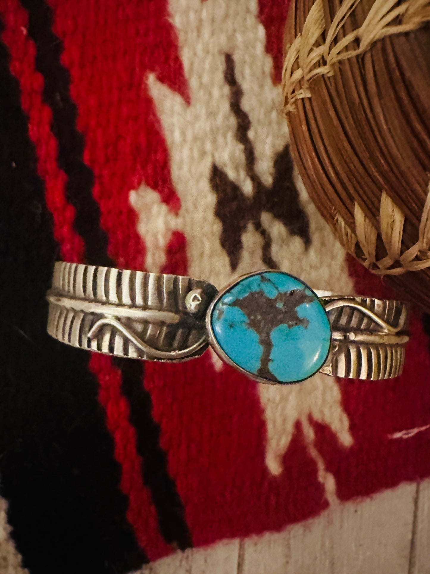 Handcrafted Turquoise & Sterling Silver Feather Cuff Bracelet