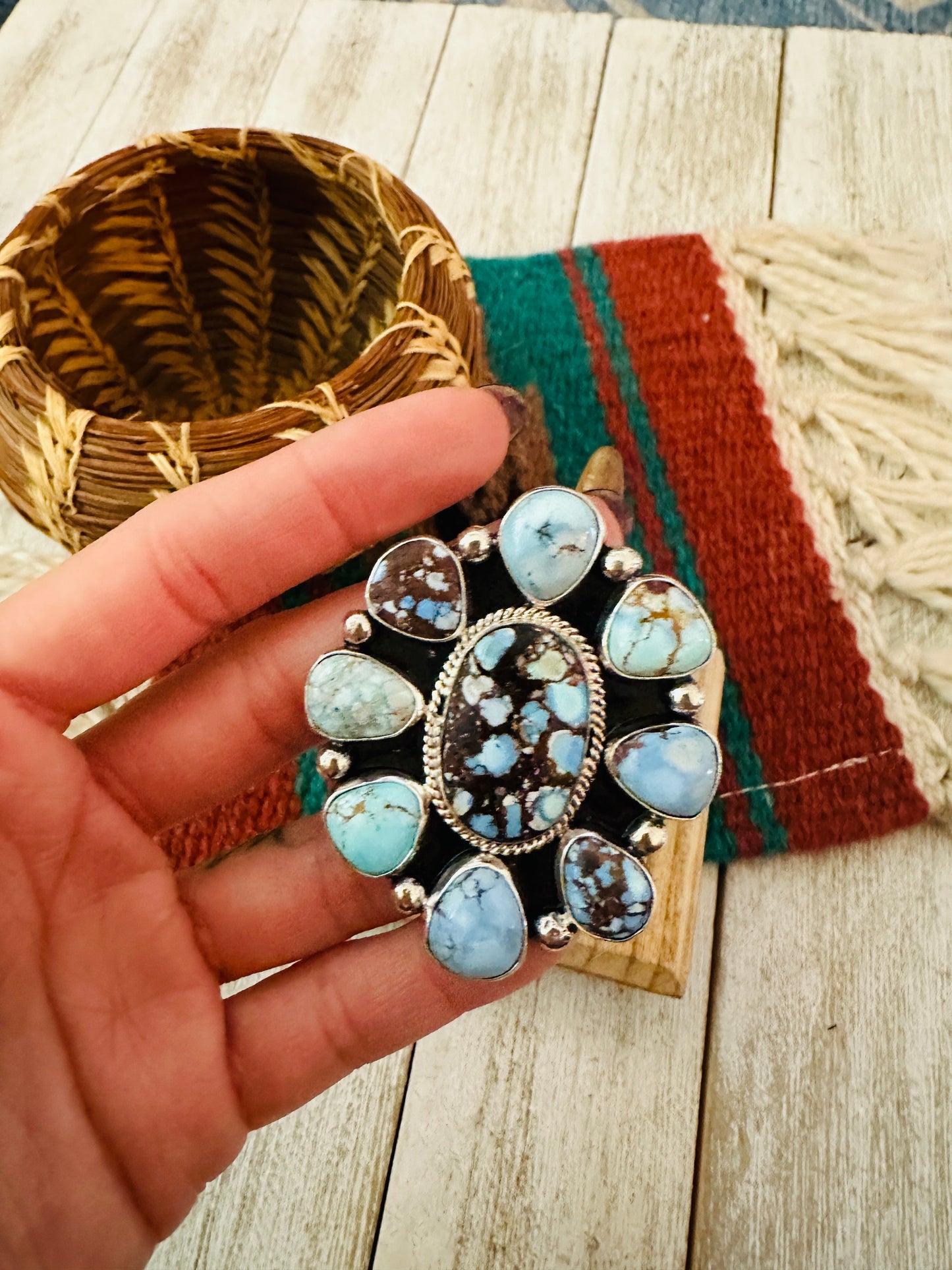 Handcrafted Sterling Silver & Golden Hills Turquoise Cluster Adjustable Ring