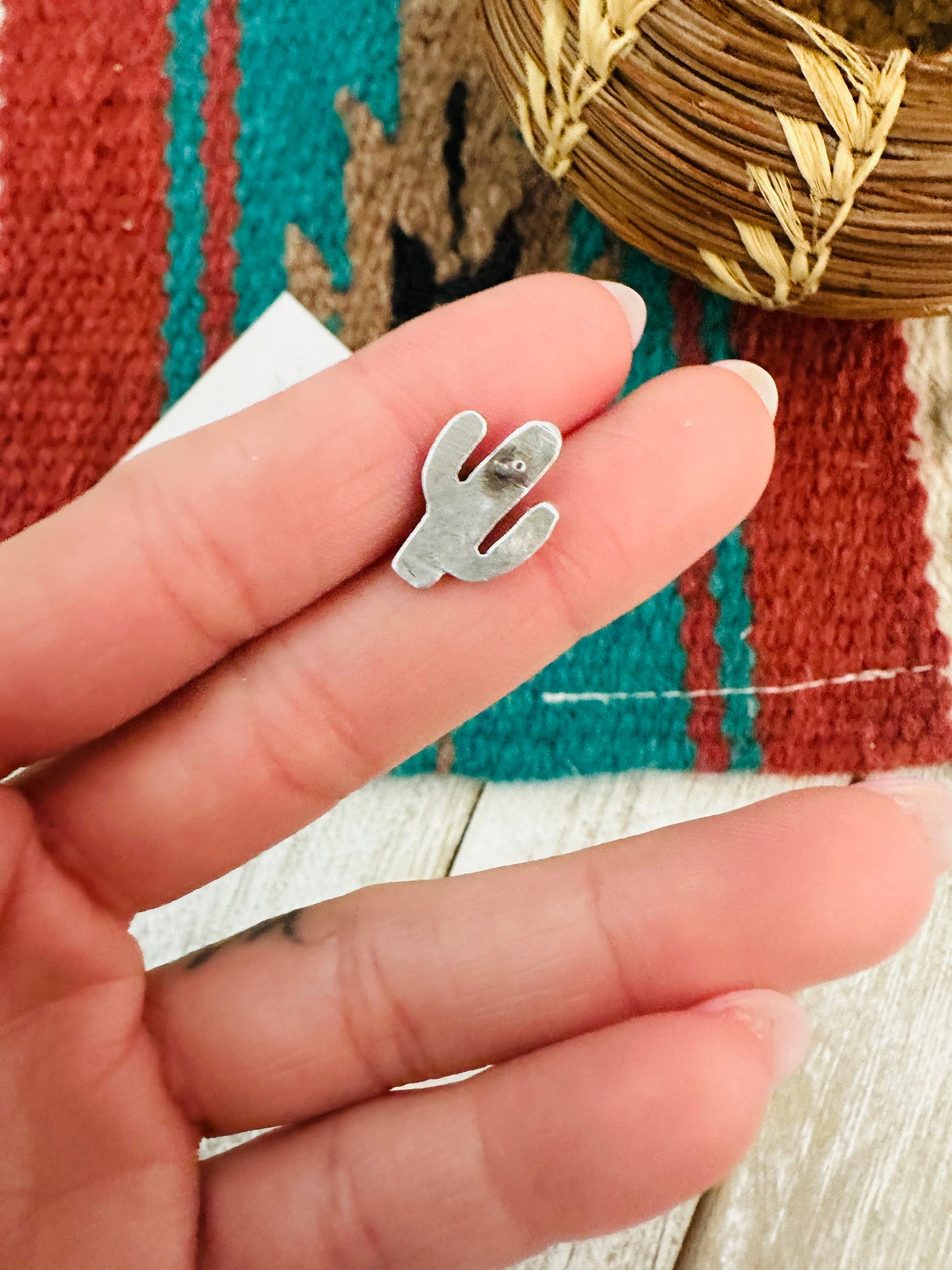 Handcrafted Sterling Silver & Turquoise Cactus Stud Earrings