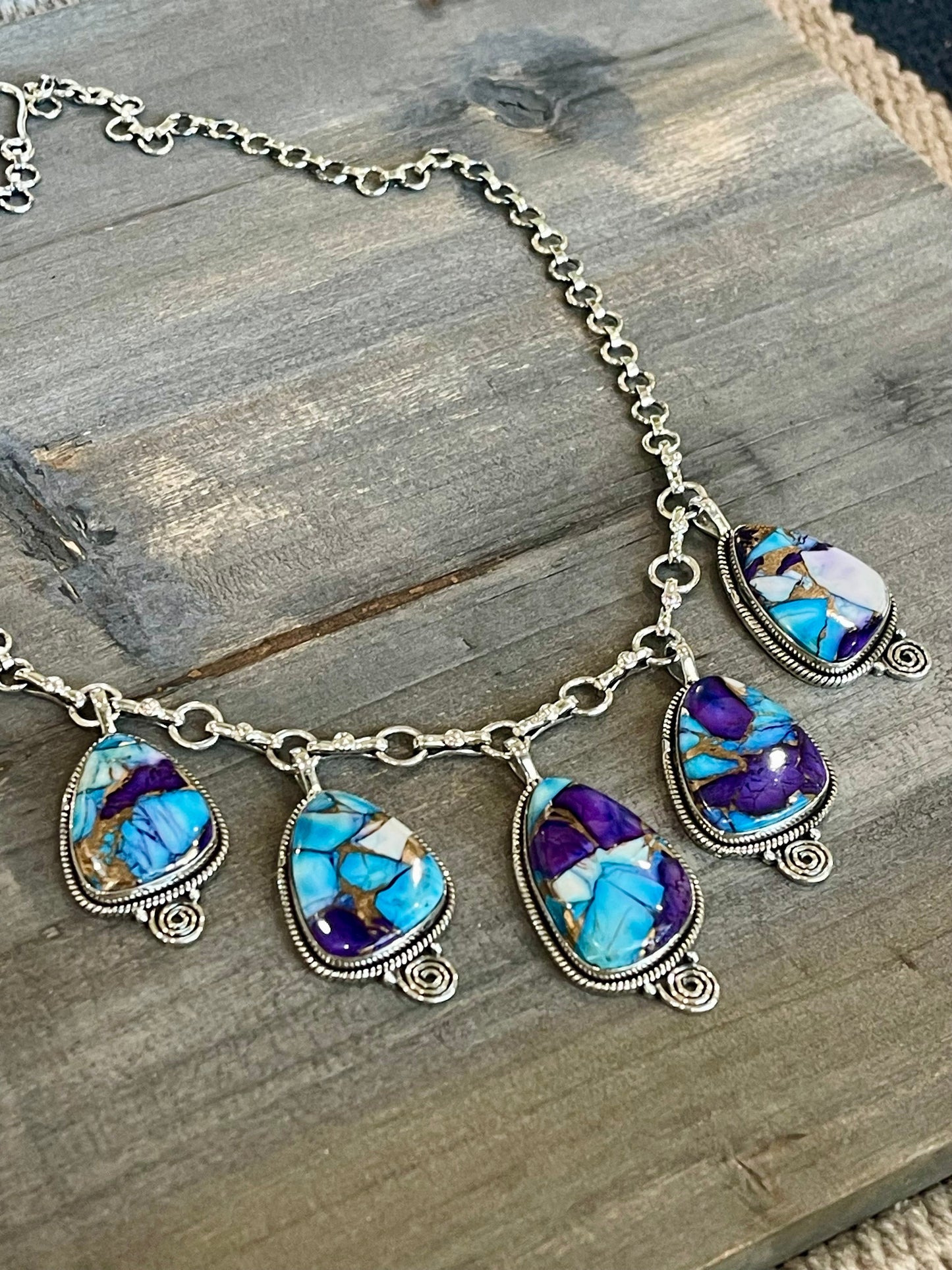 Handmade Sterling Silver & Purple Kingman Mojave Dangle Necklace