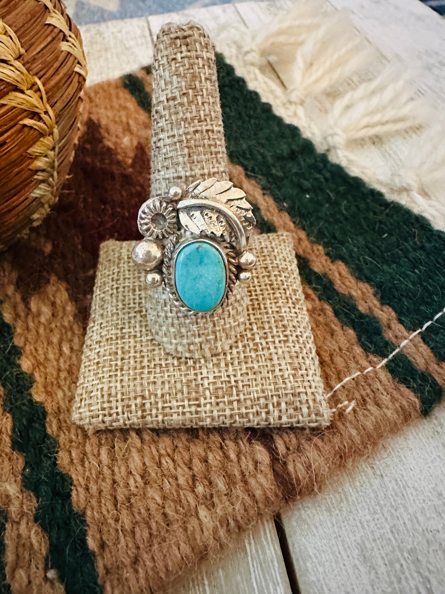 Old Pawn Handcrafted Turquoise & Sterling Silver Adjustable Ring