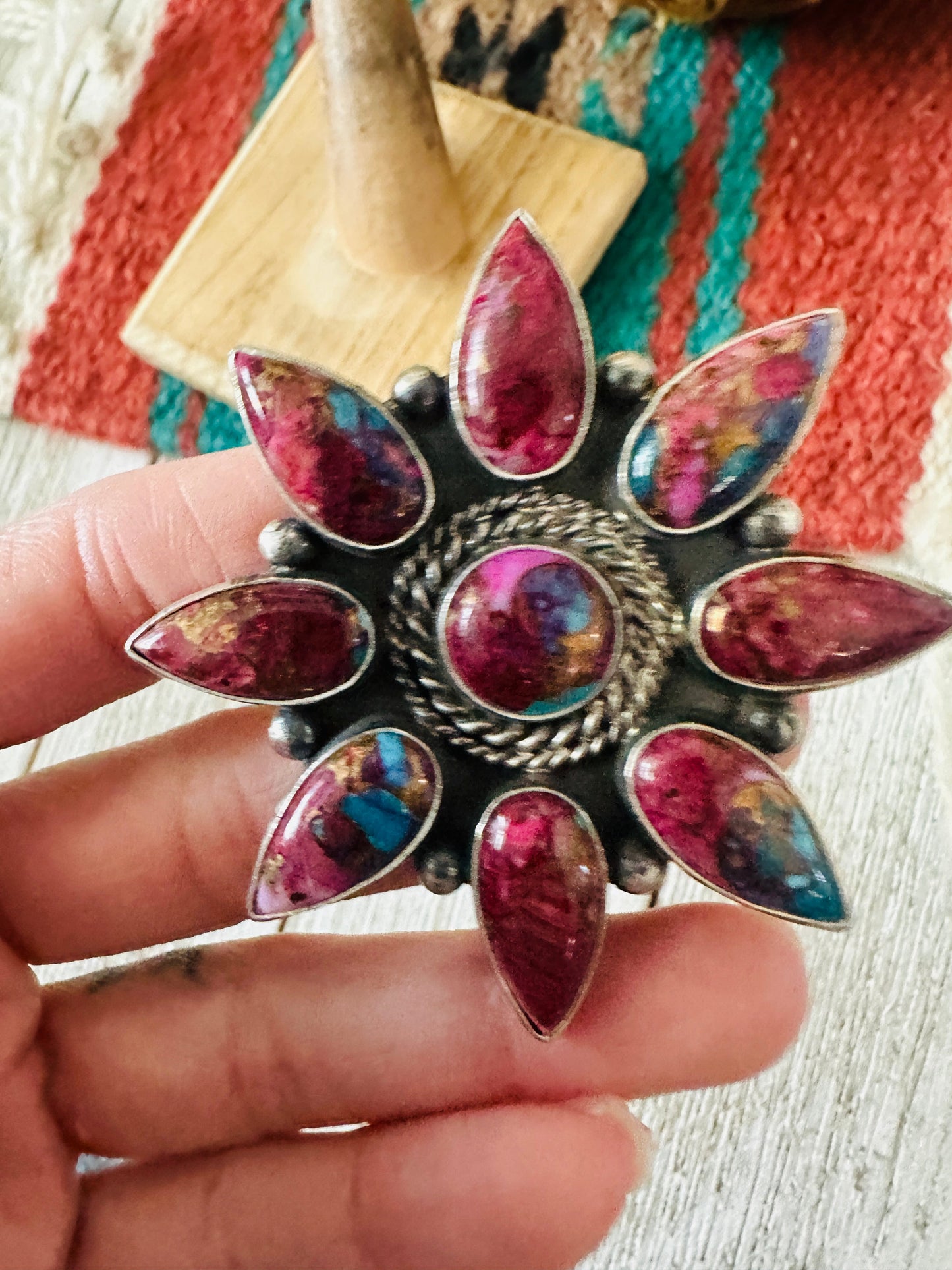 Handcrafted Sterling Silver & Pink Dream Mojave Flower Adjustable Ring
