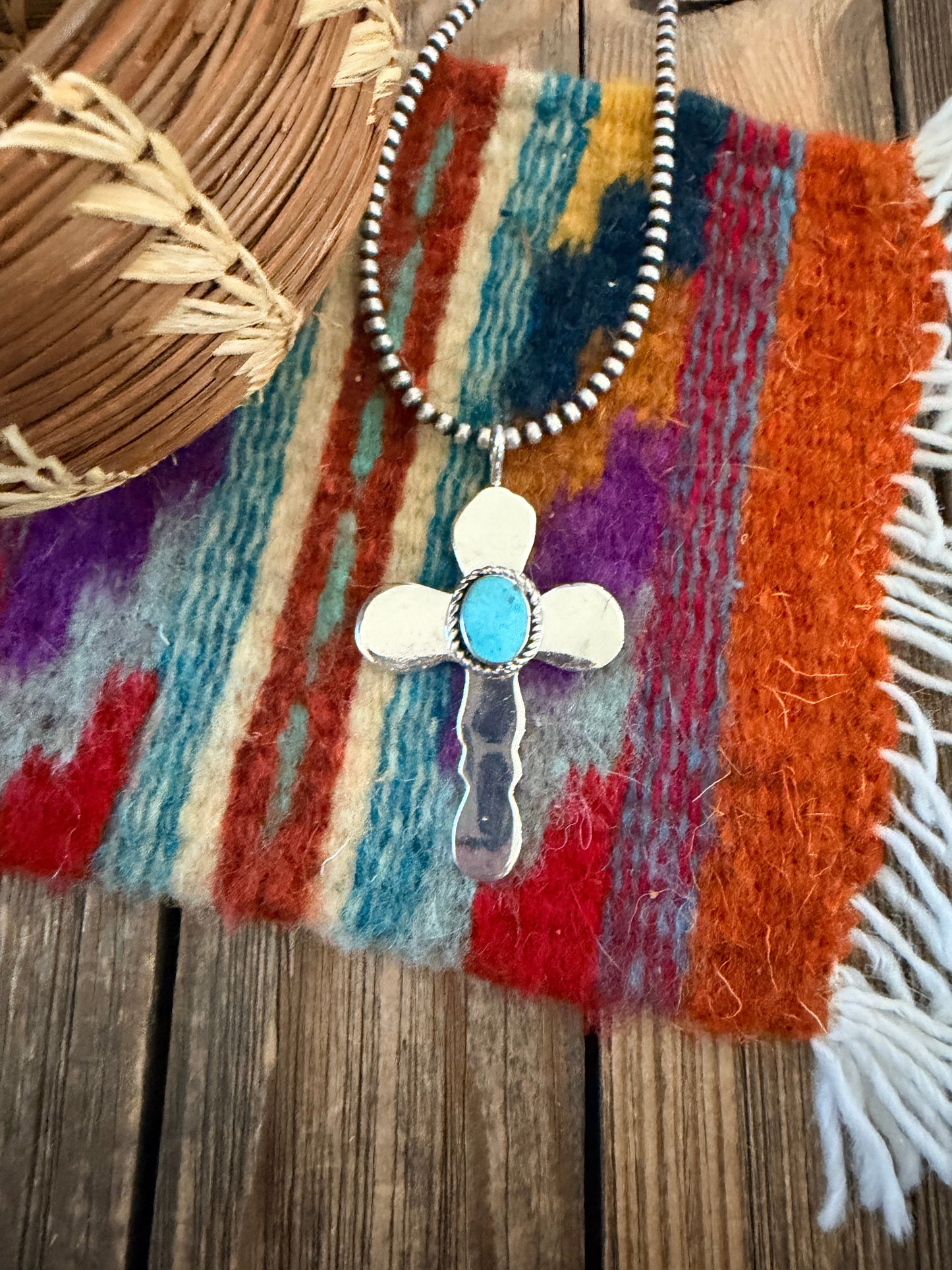 Handcrafted Sterling Silver & Turquoise Cross Pendant by Joseph Martinez