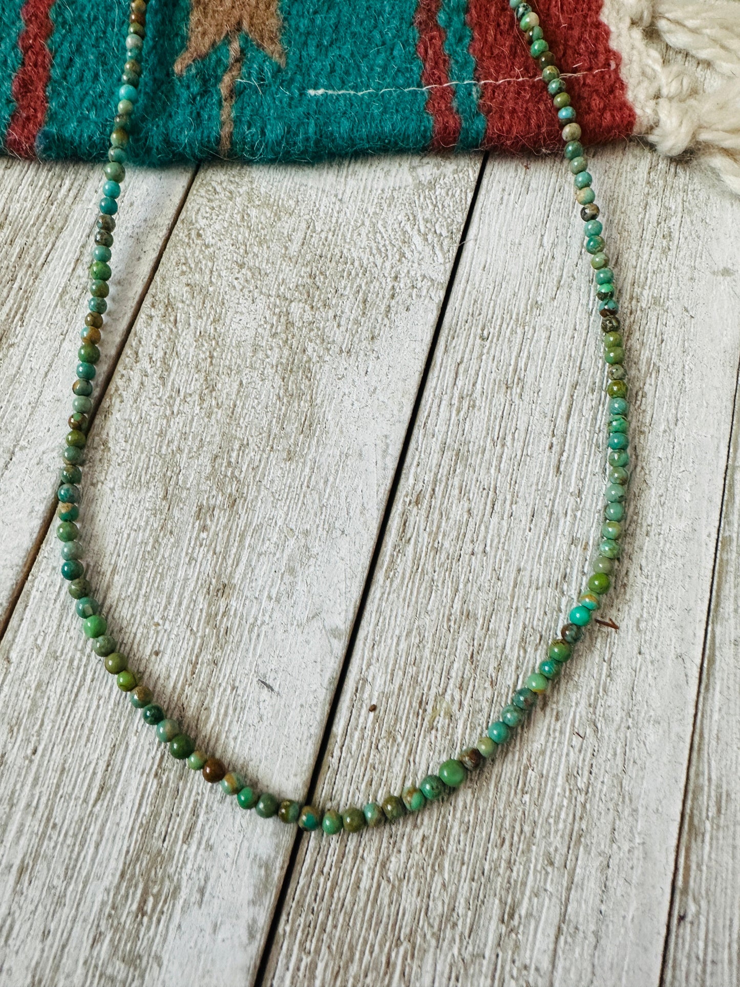 Handcrafted 3mm Turquoise & Sterling Silver Beaded Necklace W/ Extender- Green