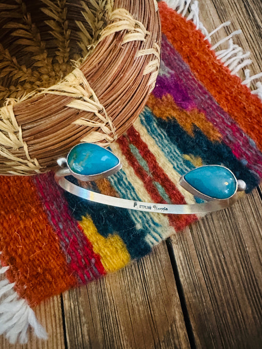 Handcrafted Turquoise & Sterling Silver Floating Cuff Bracelet