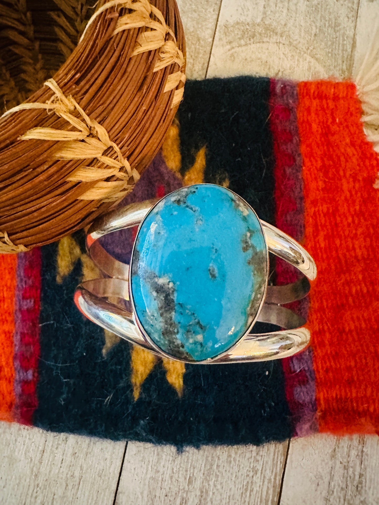 Handcrafted Sterling Silver & Kingman Turquoise Cuff Bracelet