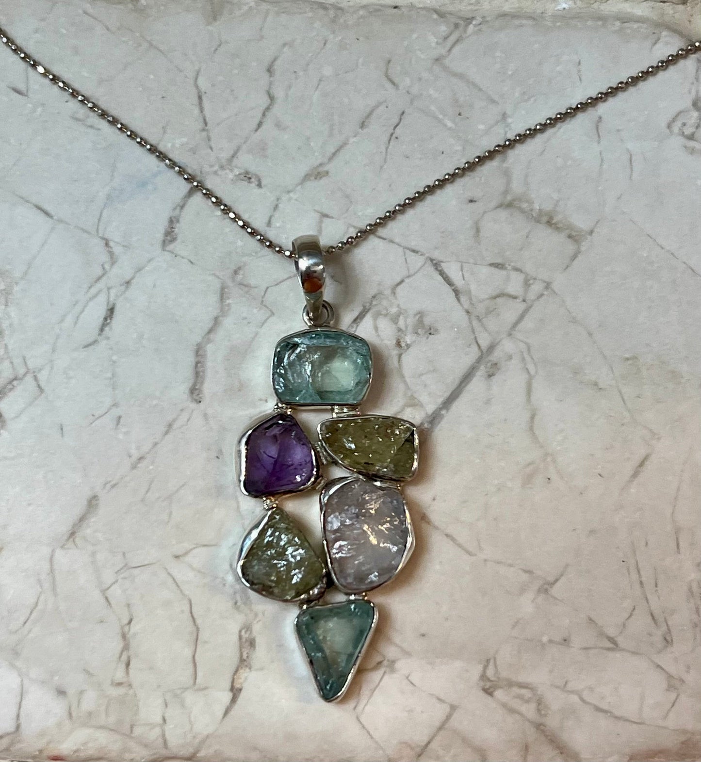 Fluorite Amethyst Pendant Sterling Silver Necklace